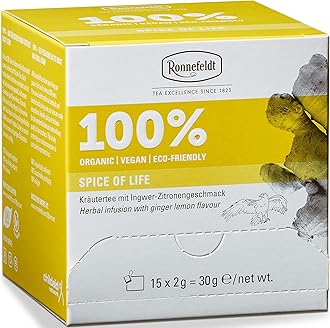 Ronnefeldt 100% Spice of Life – German Herbal Tea with Ginger, Lemongrass, Mint & Lemon Peel – Loose Leaf Chai in 15 Individually Wrapped Bags – Naturally Caffeine-Free