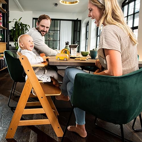 Miniatura 8 de hauck AlphaPlus Grow Along - Silla alta de madera con mesa extraíble gris y cojín de asiento de lujo para bebés de 6 meses en adelante