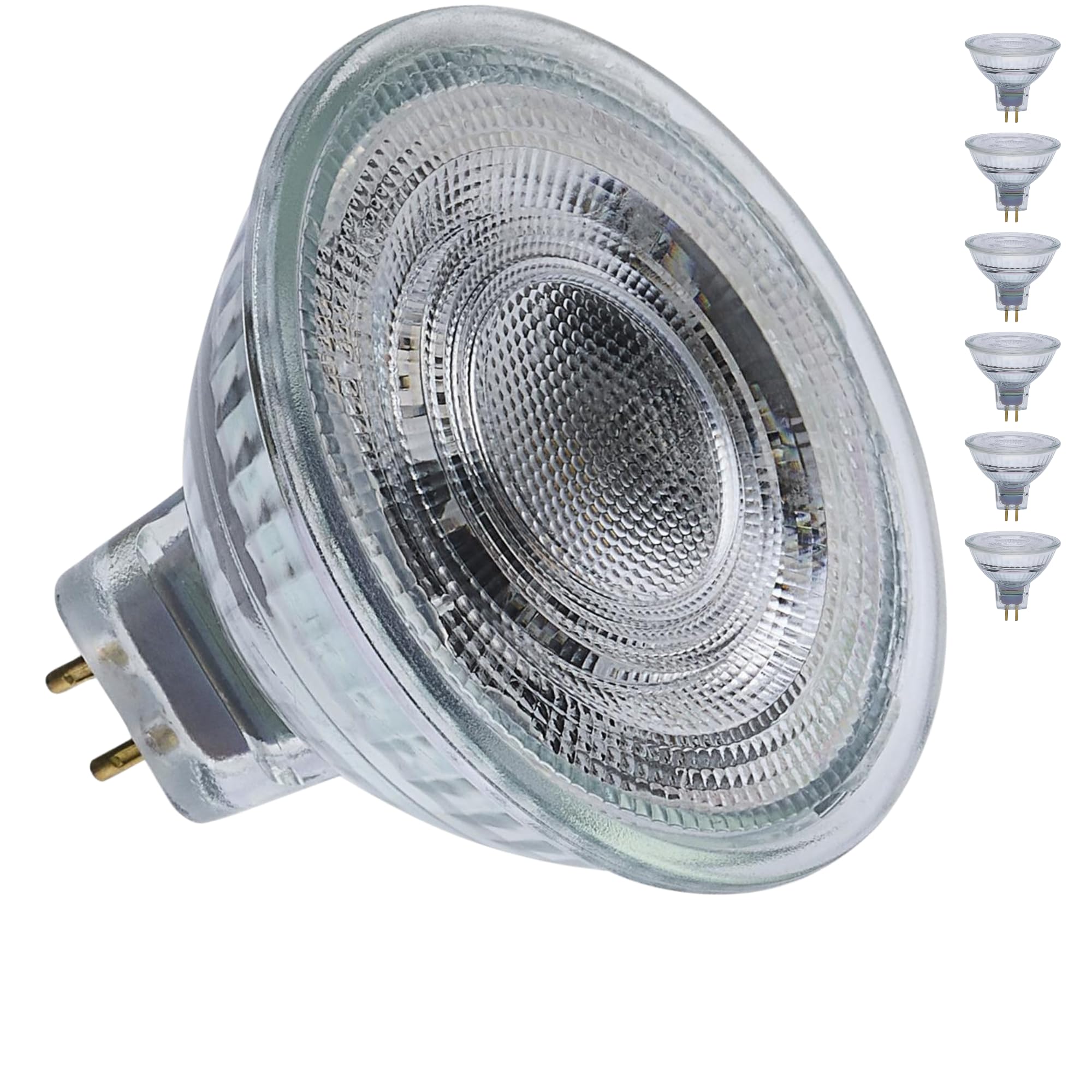 Satco LED MR16 Spotlight 5.5W 50W Equivalent 4000K Cool White 90+ CRI 15° Beam GU5.3 Bi-Pin Base 12V Dimmable Clear Finish – Part S12363 (6 Pack)