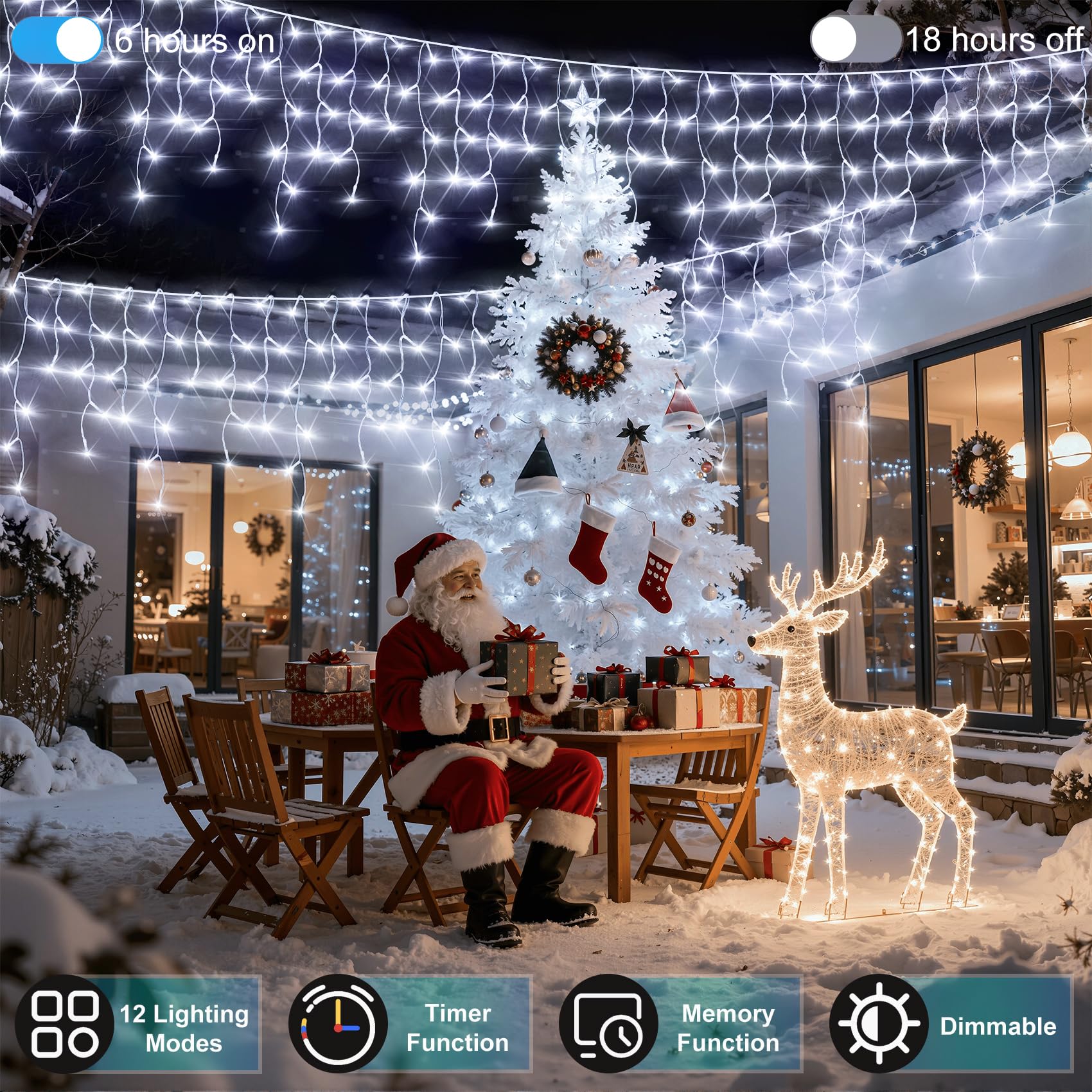 QUHUATU 810 LED 82FT Weihnachtslichter, 180 Tropfen, wasserdichte Eiszapfenlichter, 12 Modi, extra langer Vorhang, transparenter Draht für Schlafzimmer, Innen/Außen, Traufen, Fenster, Dach