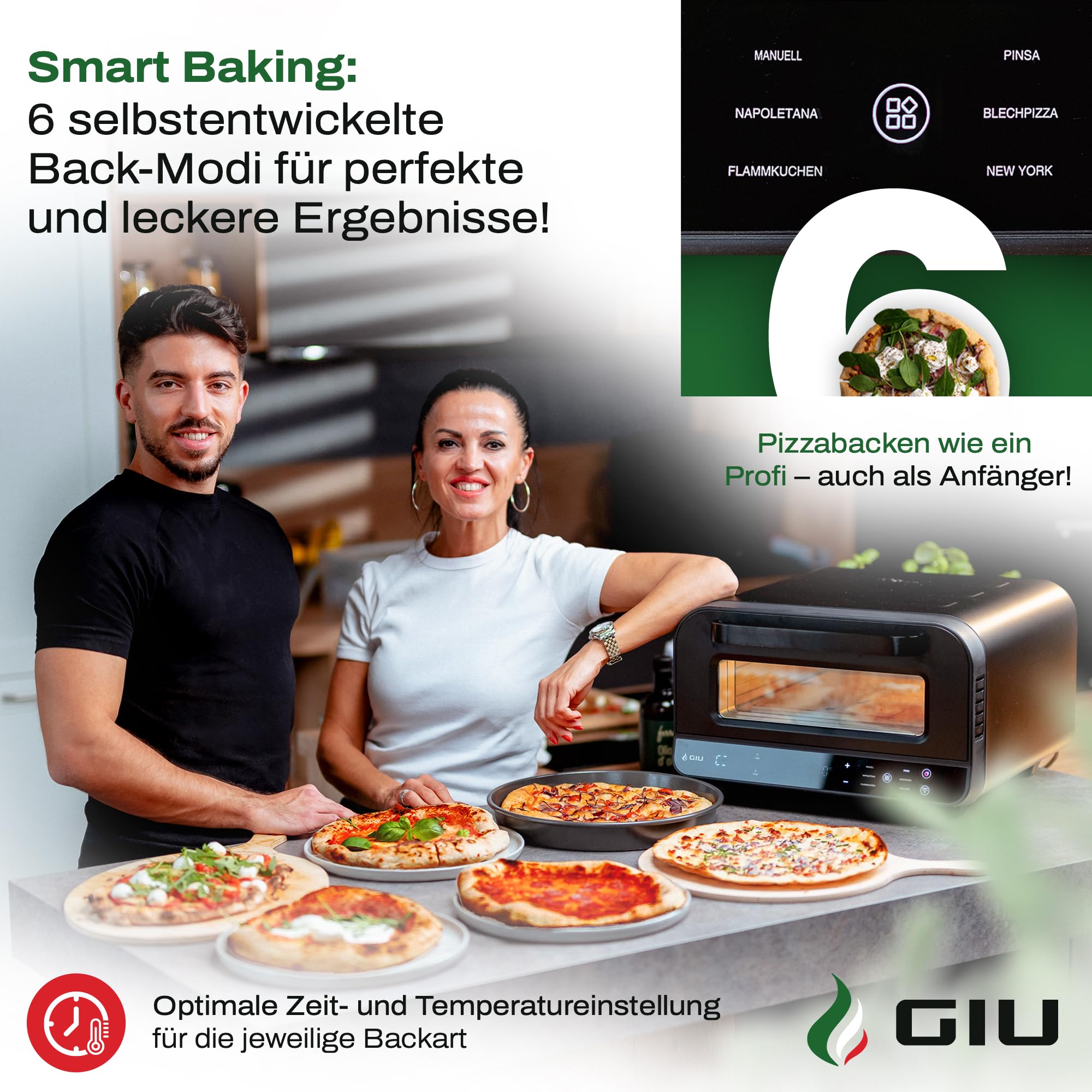GIU Elektrischer Pizzaofen - Starker Elektro-Ofen für neapolitanische Pizza | Backofen, Pizzaofen, elektrisch, Electric Oven | Über 400 Grad FusionHeat-Tech | Genieße Steinofen-Geschmack Zuhause
