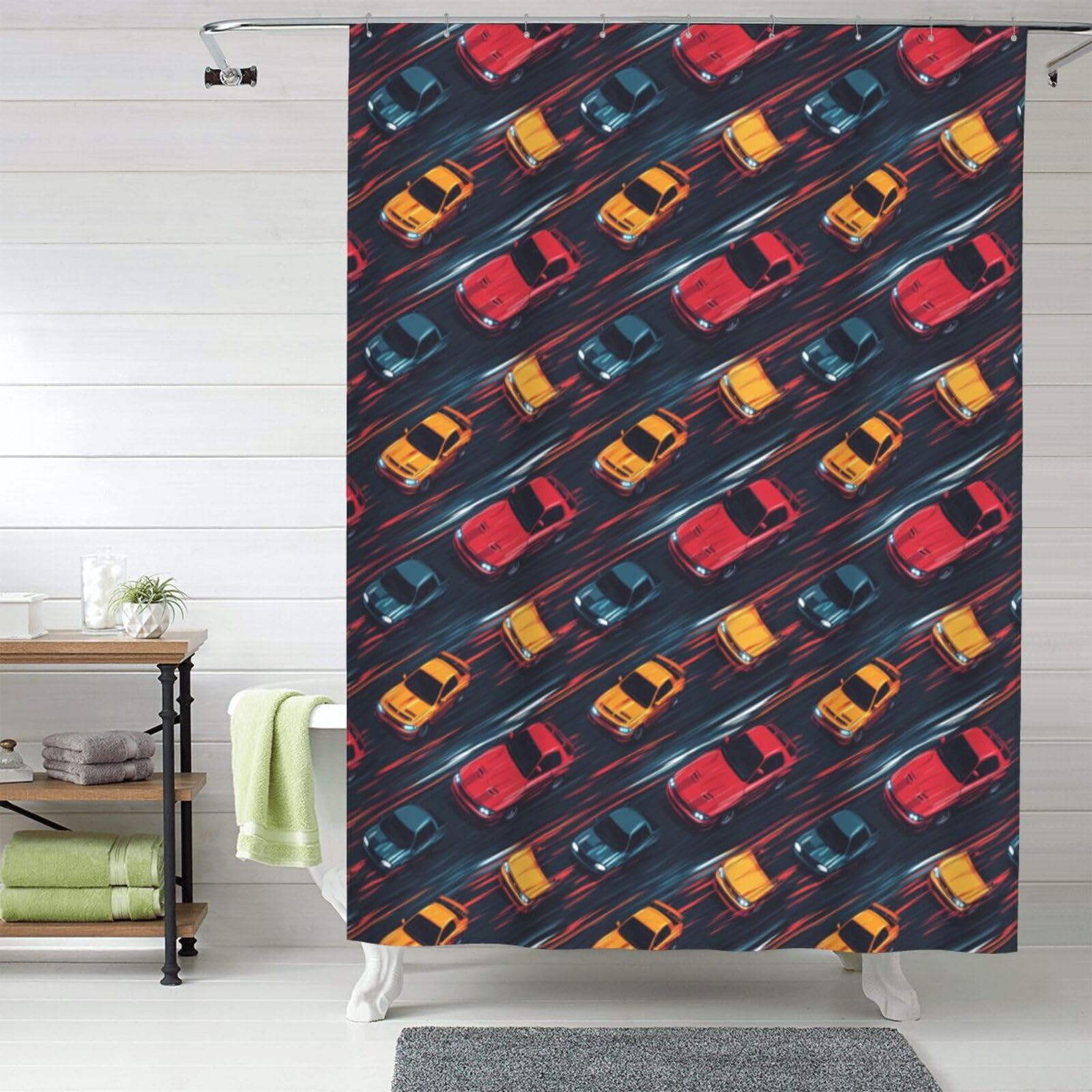 Rideau de douche opaque de qualité supérieure avec motif de course automobile
