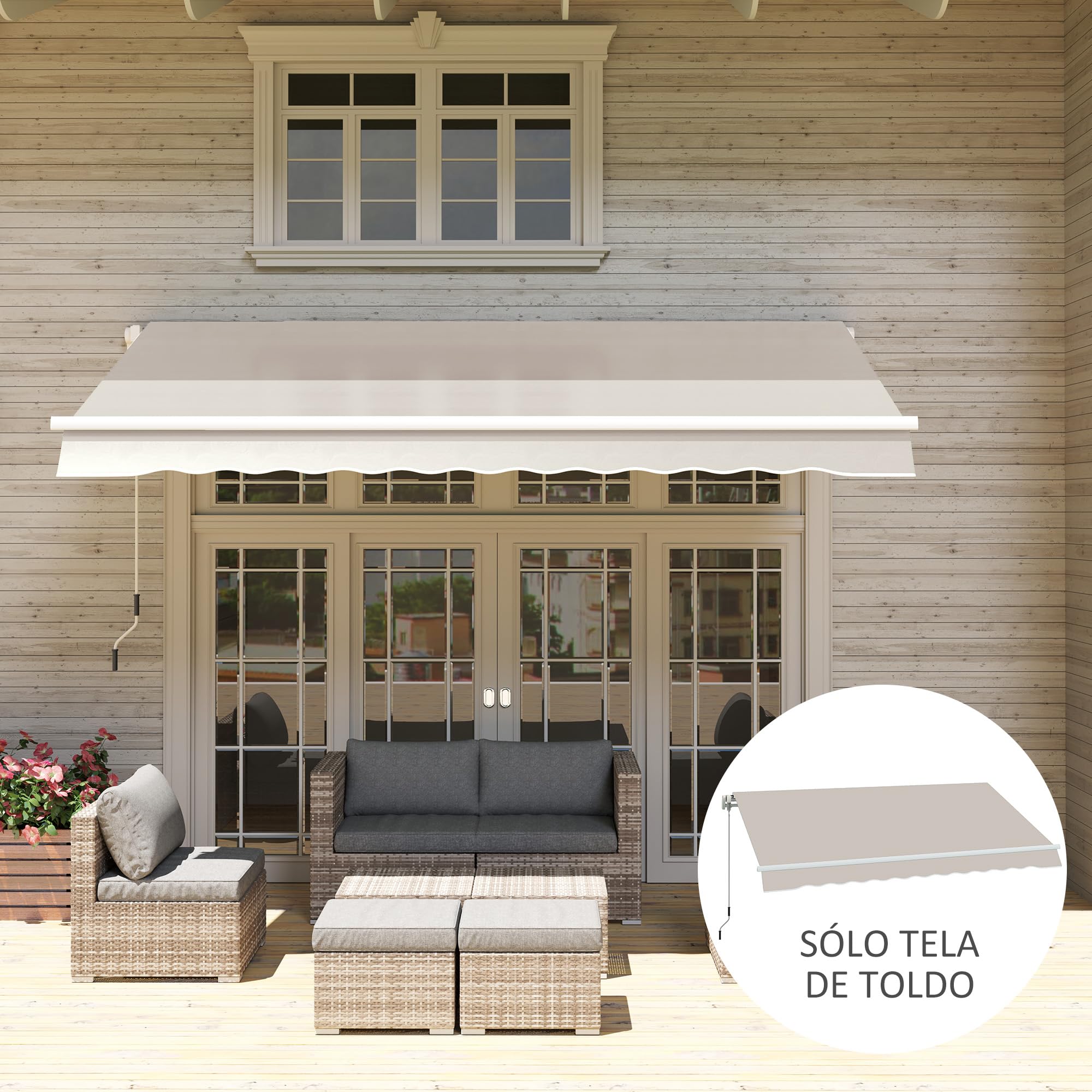 Outsunny Techo de Repuesto para Toldo 282x250 cm, Protección UV 50+, Crema | Lona para Toldo, Impermeable, Tela Poliéster 280g/㎡, Tela de Repuesto, Patio, Terraza, Jardín, Balcón