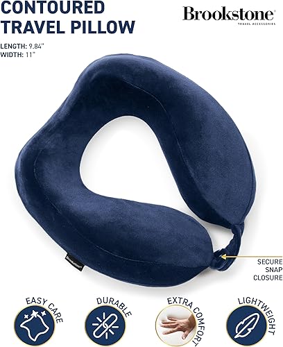 Miniatura 2 de Brookstone Almohada de viaje para el cuello, ligera y contorneada de espuma viscoelástica rellena para dormir, automóvil y avión, talla única, azul