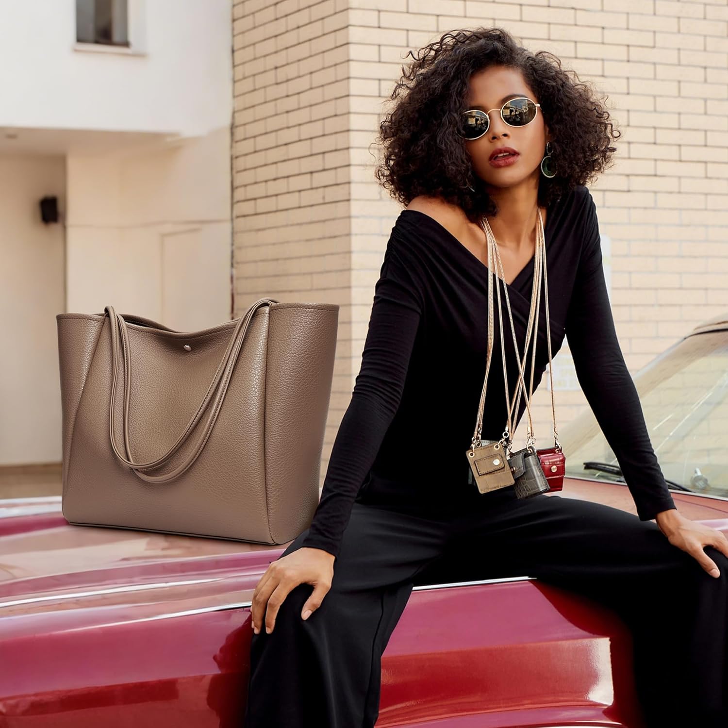 KALIDI 16L Tote Bag Vegan Leather Suede Carry All Shoulder Daily Casual Work Large Hobo Bag for Women Travel Purse - Image 7