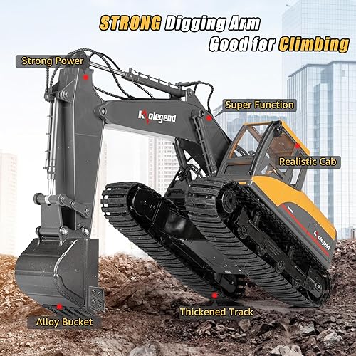 Miniatura 3 de Kolegend excavadora de juguete con control remoto 3 en 1, excavadora RC de escala 114, 15 canales, vehículos de construcción de función completa