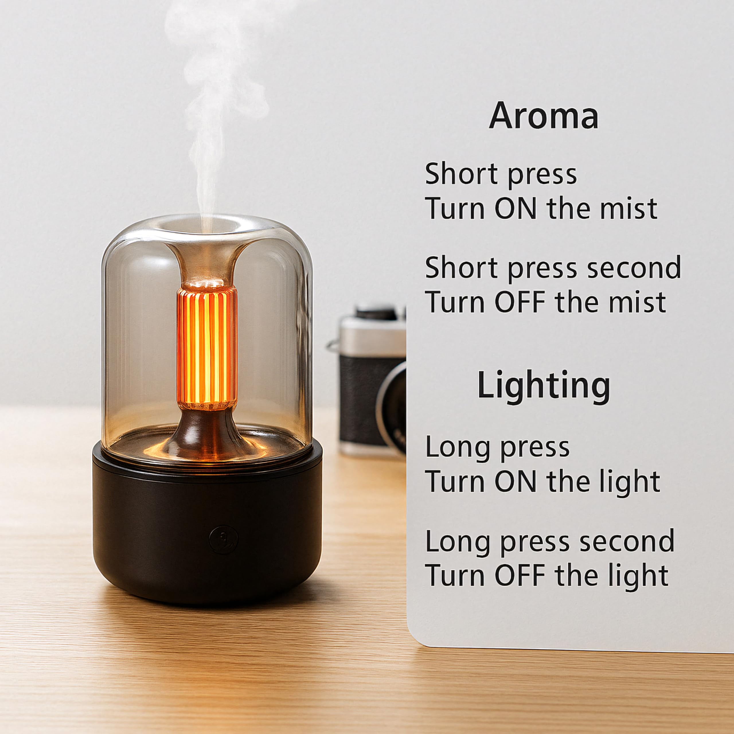 Lampa świecowa ALMA® Dyfuzor i nawilżacz do aromaterapii - Dyfuzor olejków eterycznych 120 ml - Ultradźwiękowy nawilżacz chłodnej mgły