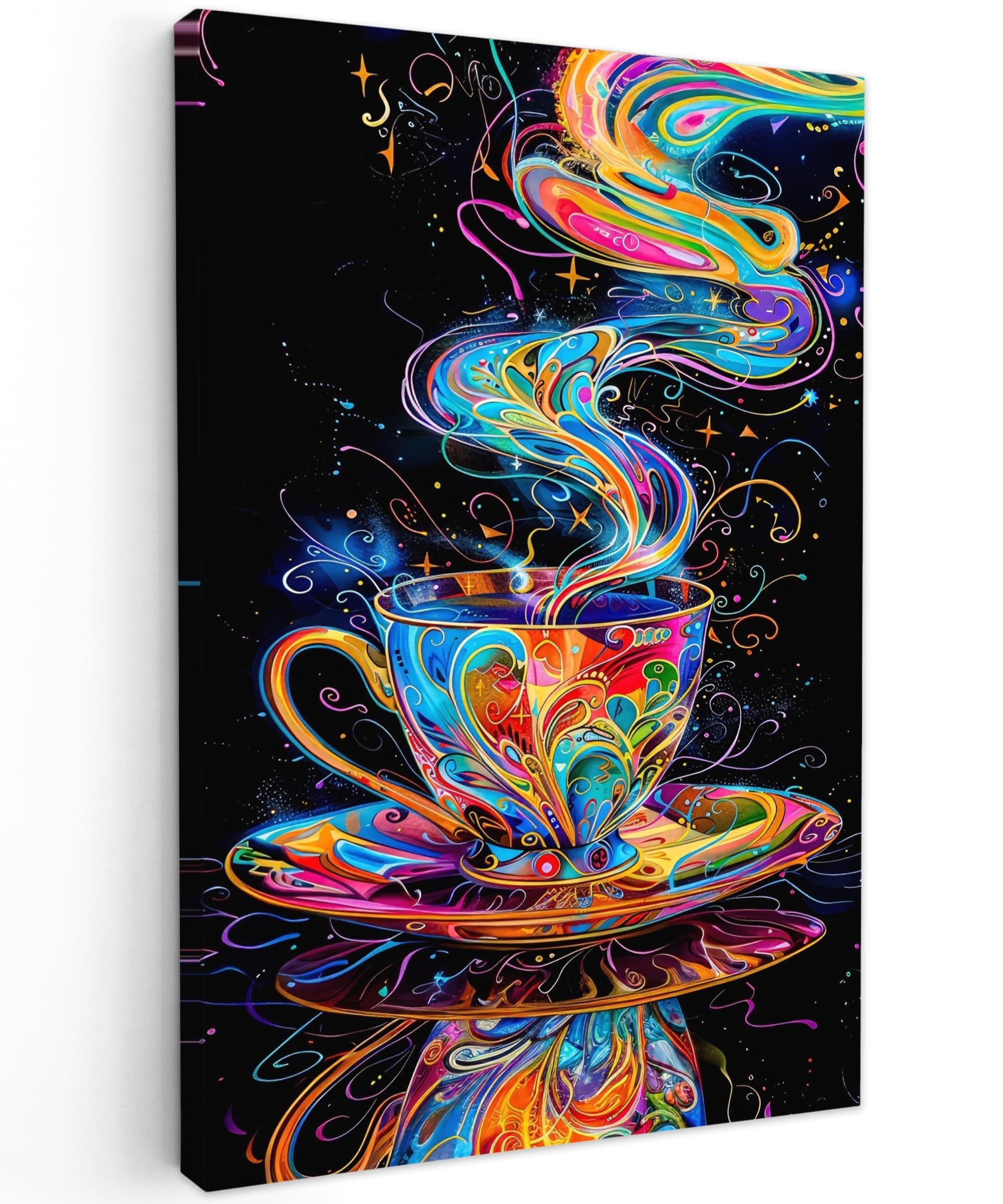 MuchoWow© Canvas Wall Art Work 16"x24" / 40x60 cm House Decoration for Living Room Home Decor Pictures Walls Coffee - Colourful - Black - Cup