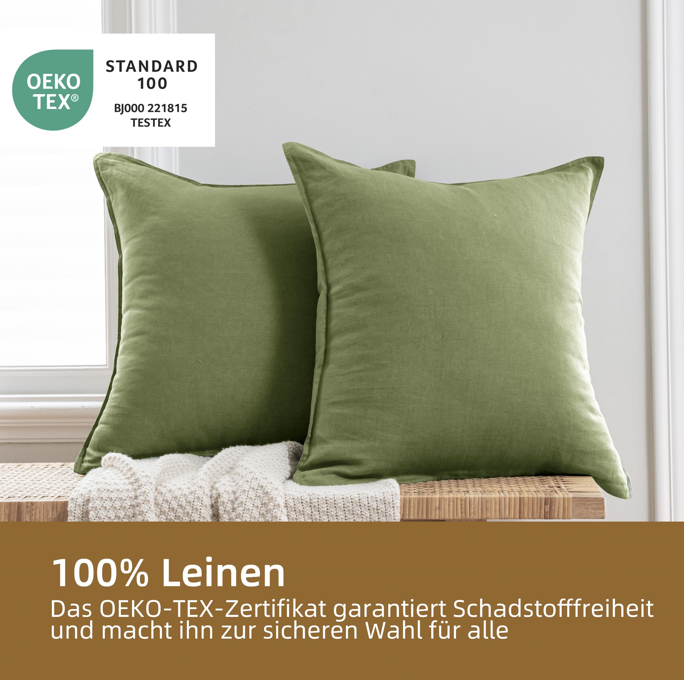 CHUFFED Juego de 2 fundas de almohada de 50 x 75 cm, 100 % lino lavado a la piedra, funda de almohada de 50 x 75 cm, hipoalergénica y transpirable, con cremallera, color verde oscuro