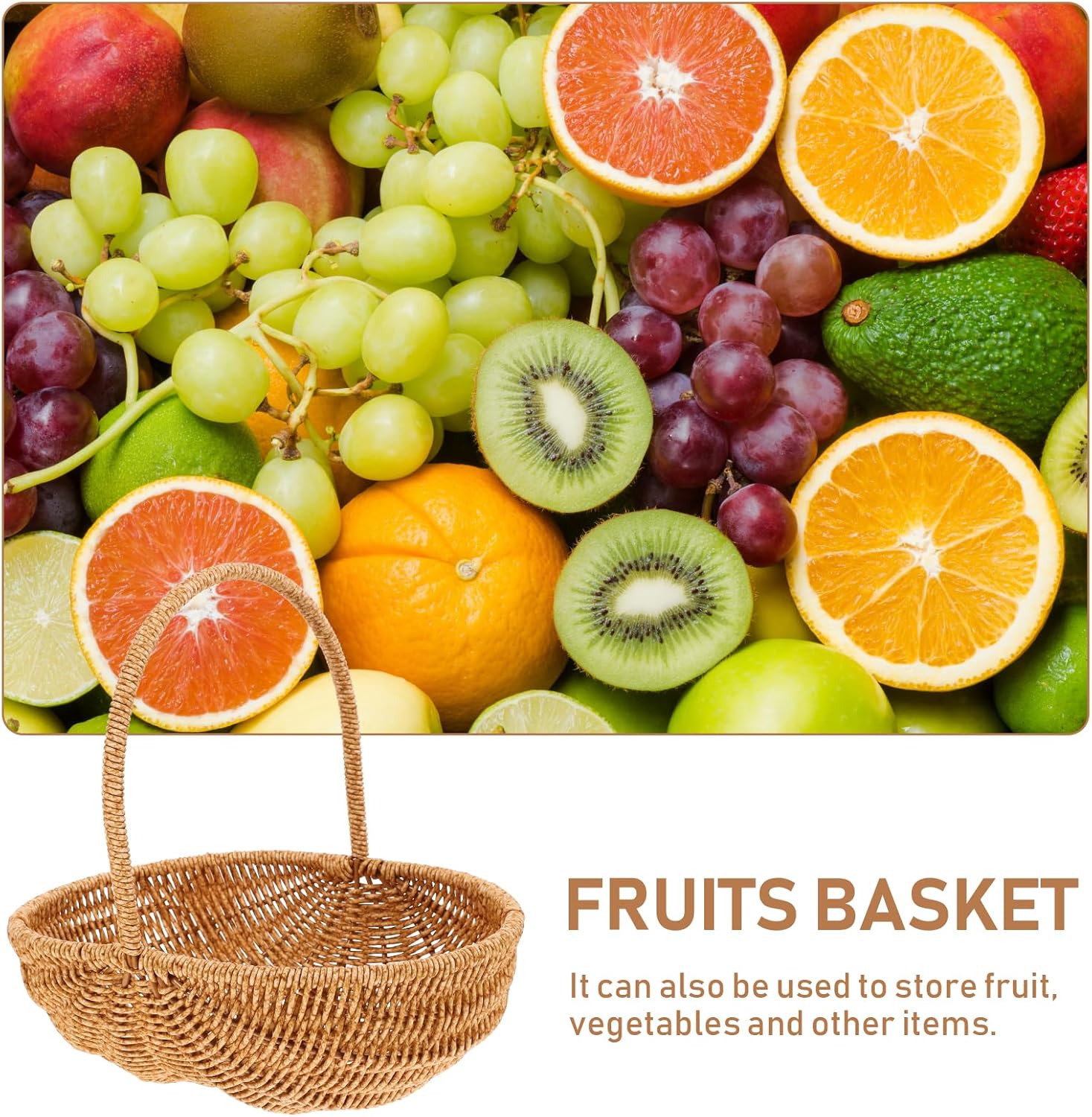 Kisangel Small Woven Picnic Basket with Handle, 27cm Rattan Harvest Container Flowers Storage Basket for Fruit, Bread or Candy Wedding