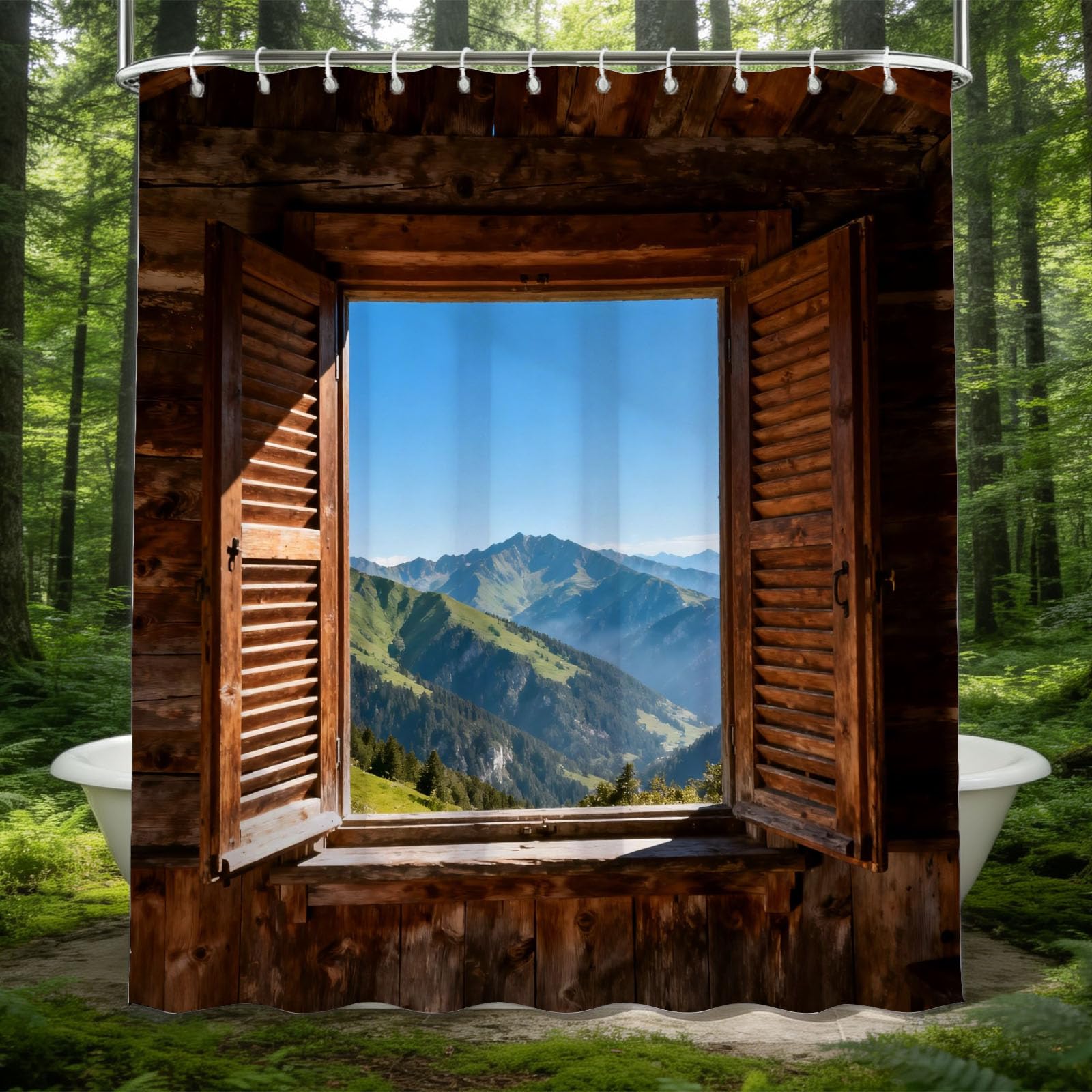 Hongduo 3D the Mountains Shower Curtain for Stalls Bathtubs Simple Bathroom Decor Shower Curtain Set Polyester Fabric Waterproof 180x200cm/71X79 Inch with Hooks