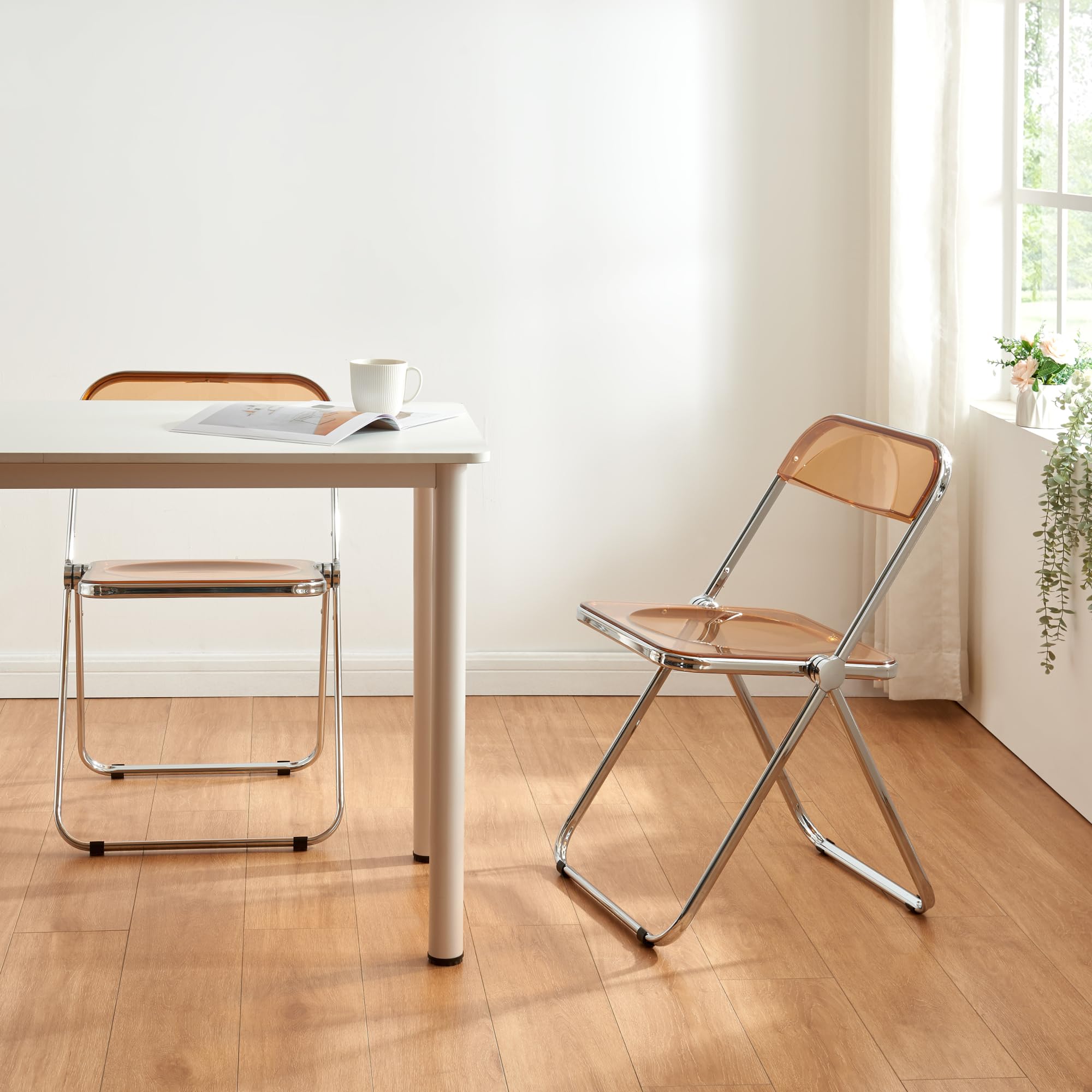 [en.casa] Juego de 2 Sillas Plegables Pornainen Transparentes para Eventos y Hogar Asiento Auxiliar Máx. 120 kg/Silla Oficina Estilo Moderno Diseño Estable 74 x 46 x 47 cm Acero Plástico - Naranja