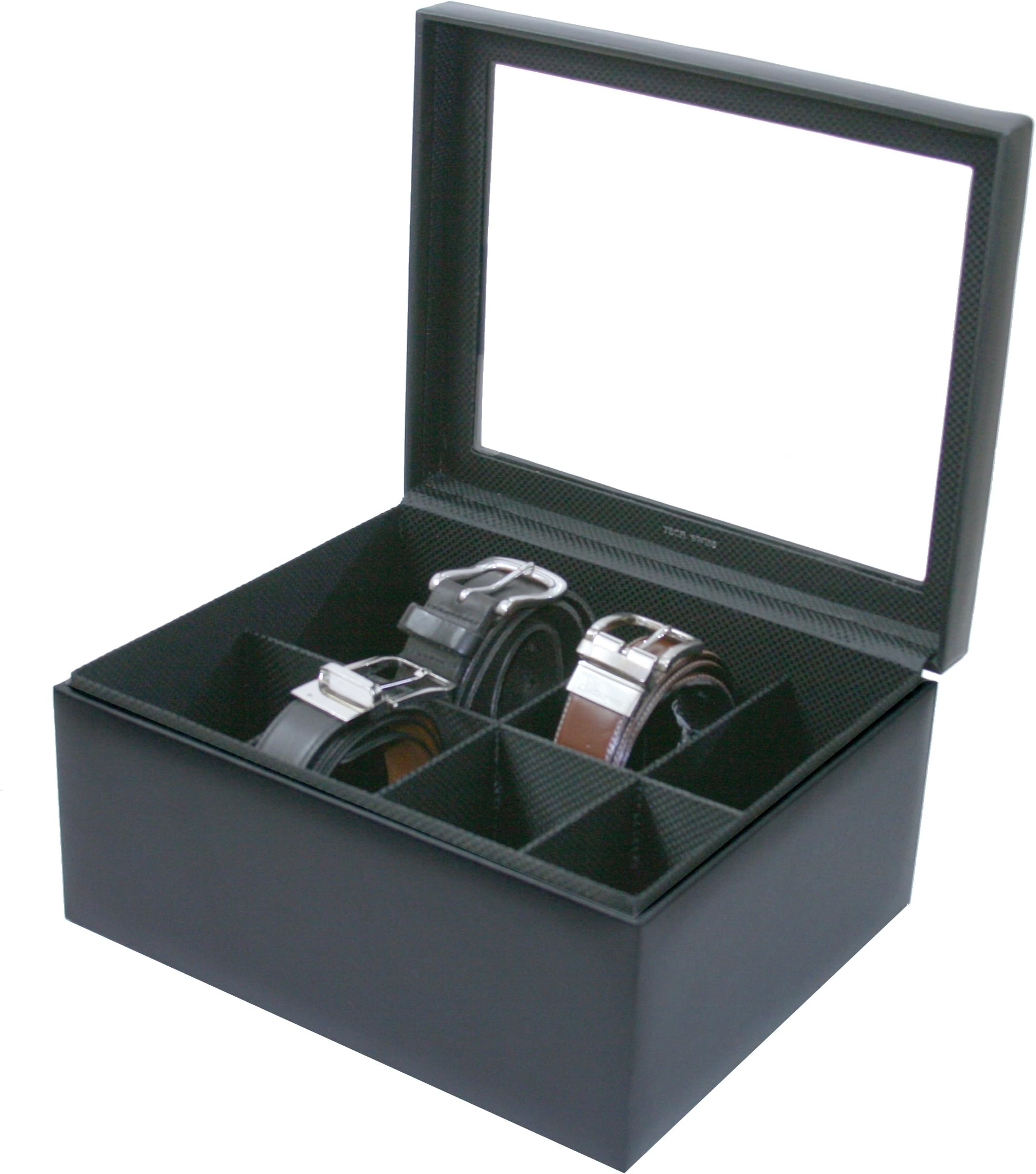 Techswiss Belt Box Storage Organizer Black Leather XL Compartments for 8