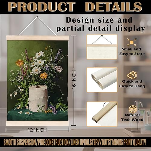 Miniatura 7 de 418CY-GQ2 - Rollo de papel higiénico de flores silvestres vintage para baño y ducha, póster de arte de pared de lienzo verde oscuro Moody