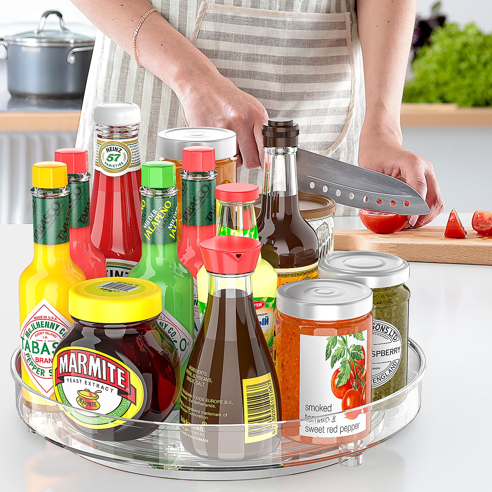 Radikor 2 Pieces Rotating Spice Rack, 24 cm 360° Rotating Kitchen Plastic Shelf, Clear Pantry Organizer, Cabinet Organizer for Condiments, Bottles, Cosmetics, Fruits Product Image 6