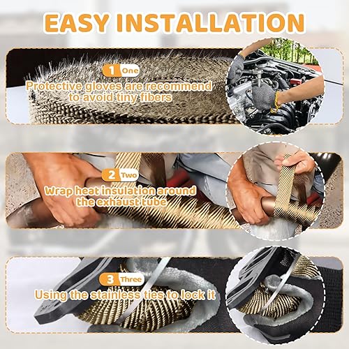 Miniatura 2 de Envoltura de escape de 2 x 50 pulgadas, envoltura térmica de escape de titanio, rollo de envoltura de cabezal de escape de fibra de vidrio con 15