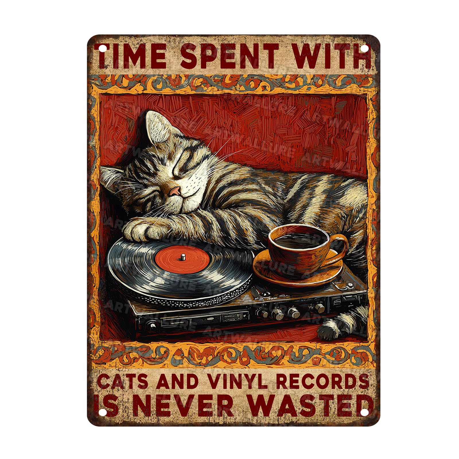 Retro Music Cat Lover Tin Plaque Vintage Home Bar Decor Rustic Wall Art Inspirational Quote 12x16inch