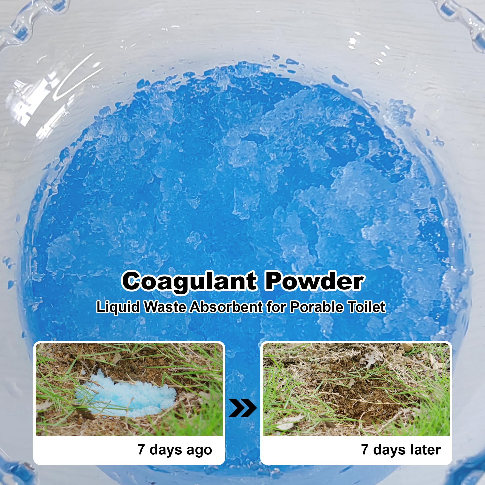 Ann Katy Super saugfähiges Polymer-Gel, tragbares und schnell absorbierendes Camping-Toiletten-Chemikalien-Gel mit 1,8 l Eimer, WC-Gepäck-Kordelzug, Notfall-Toilettenbeutel und Töpfchen-Gel, 30 Stück