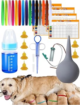 Whelping Kit for Puppies Birth Puppy Kitten Birthing Kit with Newborn Puppy Essentials Feeding Bottle and Nipple ID Collars Aspirator & Whelping Other Supplies