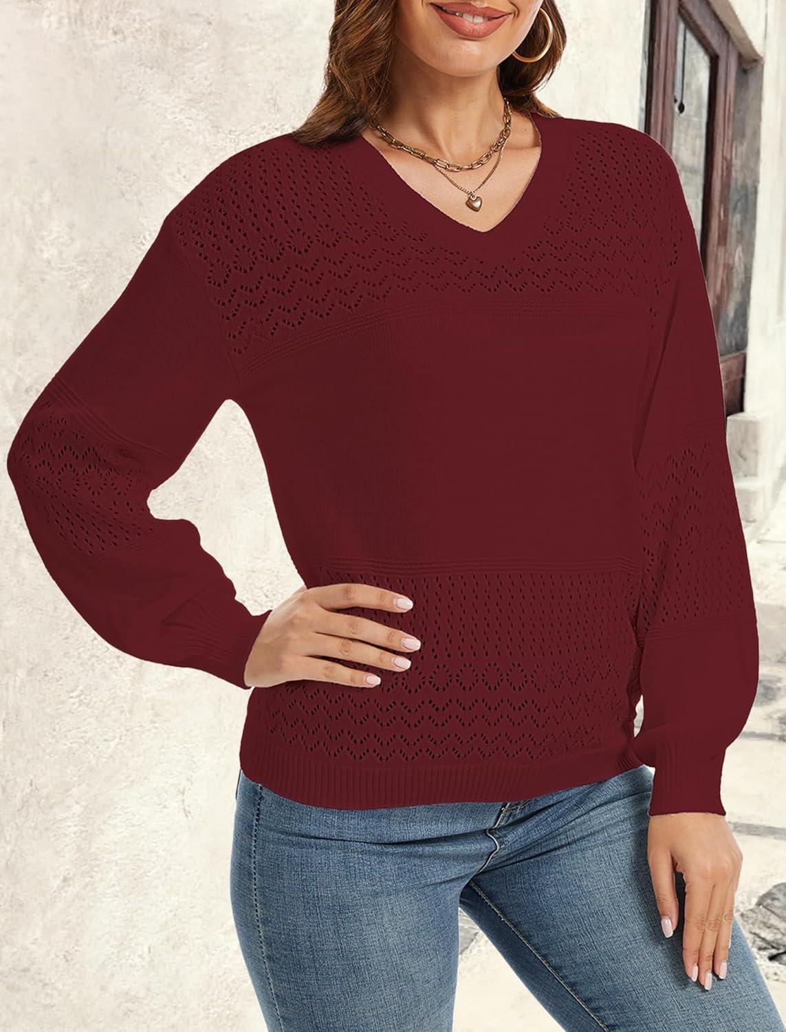 Women's Sweaters Lightweight Casual Pullover Sweater Long Sleeve Knit Loose V Neck Tops Fall Fashion 2025 - Image 4