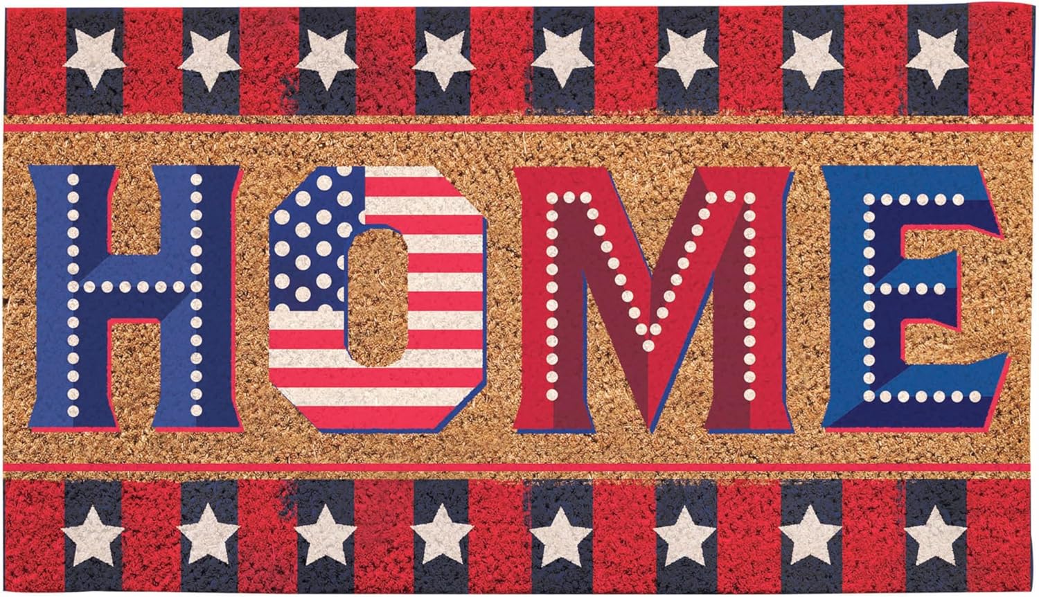 Evergreen Flag Patriotic Door Mat | 28" x 16" Coir Doormat | Welcome Mat for Front Door Outdoor Entrance | No Slip Door Rugs Entryway Indoor (Home Sweet Home)