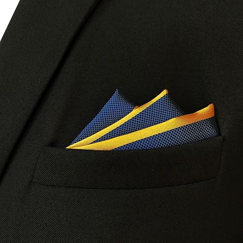 Miniatura 4 de S&W SHLAX&WING Cuadros de bolsillo a rayas para hombre, accesorios de rayas amarillas y azul rey, Varios colores