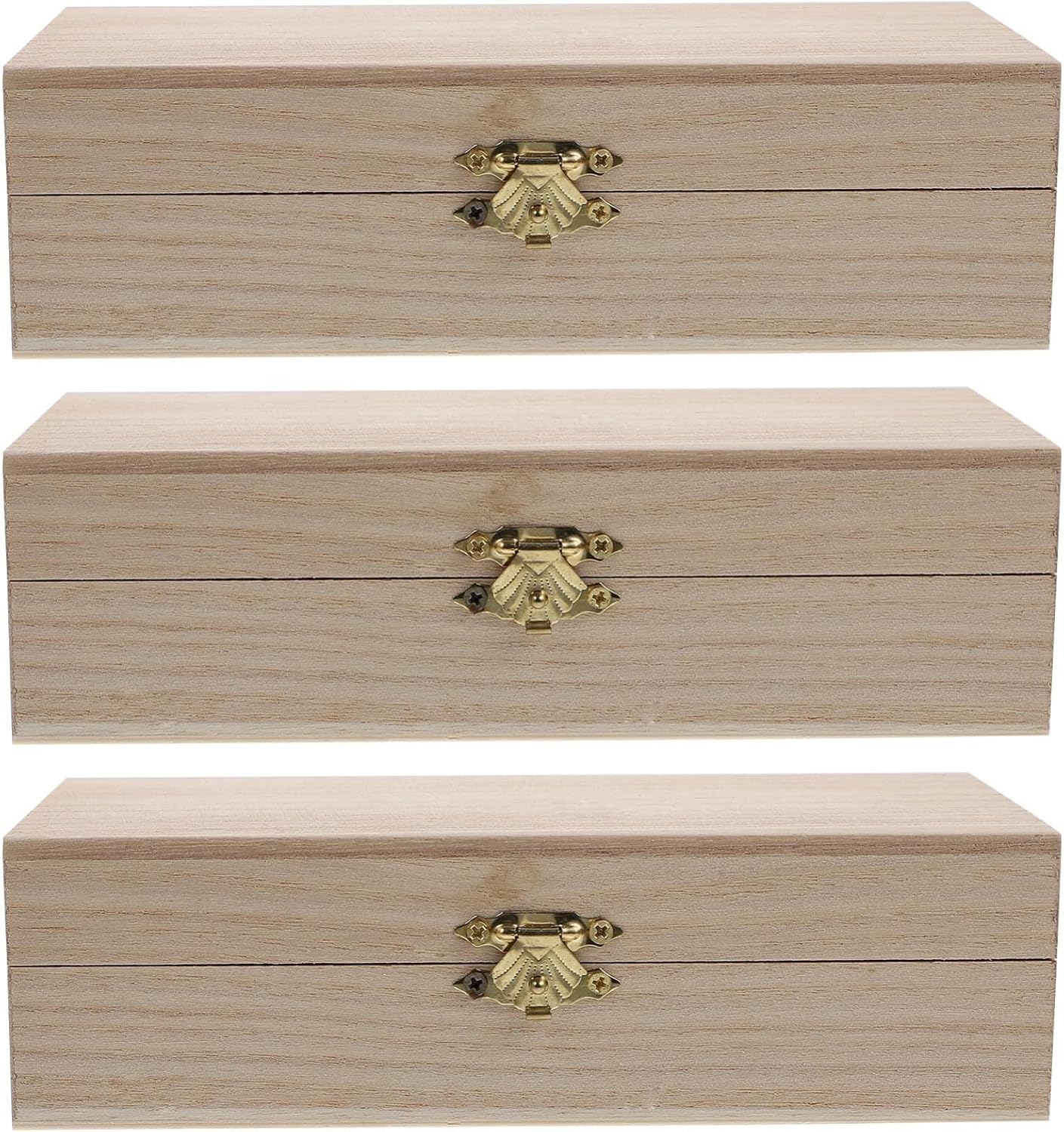 3pcs Unfinished Wooden Boxes with Hinged Lids and Locking Clasp Wooden Jewelry Boxes Wood