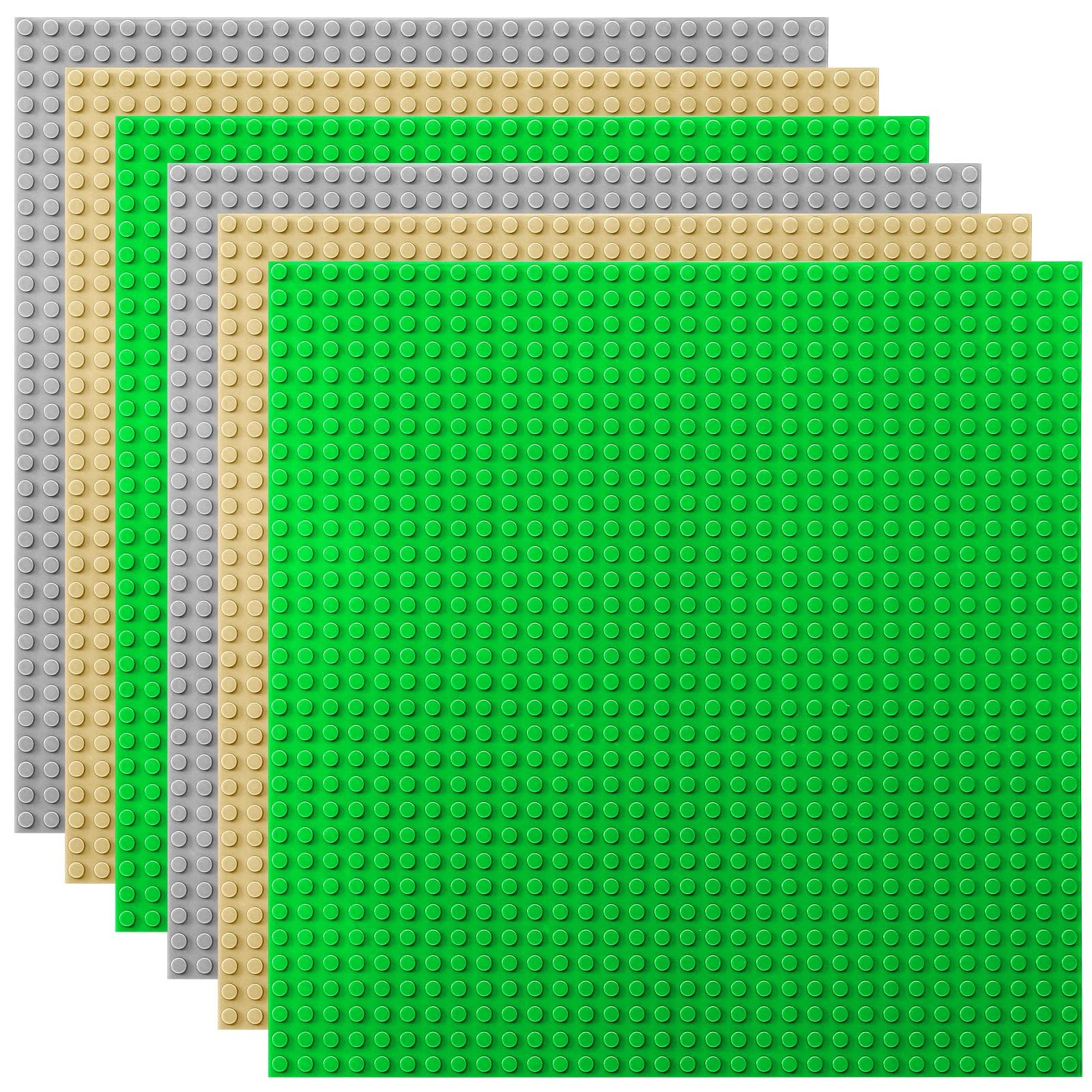 Lekebaby 6 Platten-Set Bauplatte Kompatibel mit Meisten Marken, 25 * 25cm, Grün Hellgrau Sande Grundplatte