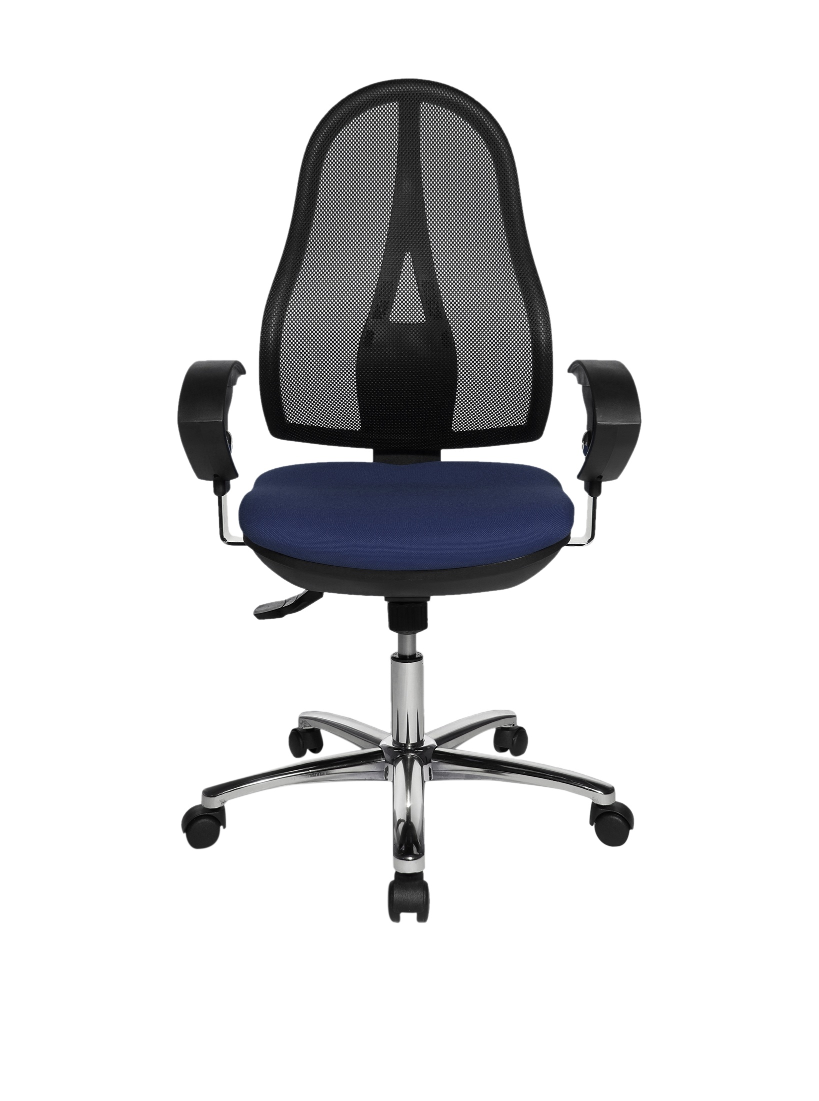 Topstar Open Point SY Deluxe, ergonomischer Syncro-Bandscheiben-Drehstuhl, Bürostuhl, Schreibtischstuhl, inkl. Armlehnen (höhenverstellbar), Stoff, blau