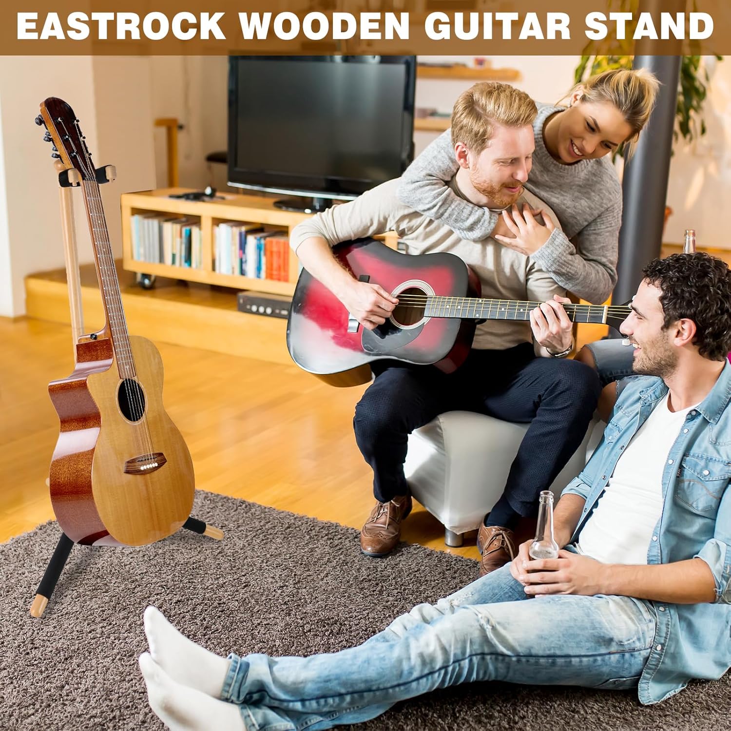EASTROCK Guitar Stand,Acoustic Guitar Stand,Wooden Guitar Stands Floor , Single Neck Support for Acoustic Guitar,Electric Guitar and Classical Guitar, Stable Design for Home,Studio(Wood Color)
