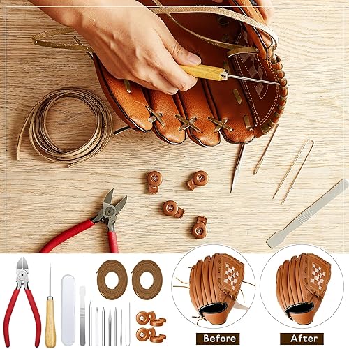 Miniatura 10 de Fabbay Kit de 16 piezas de guantes de cuidado de guantes, 2 cordones de cuero de 78.74 pulgadas, 4 cerraduras de guante, 7 agujas de cordones,