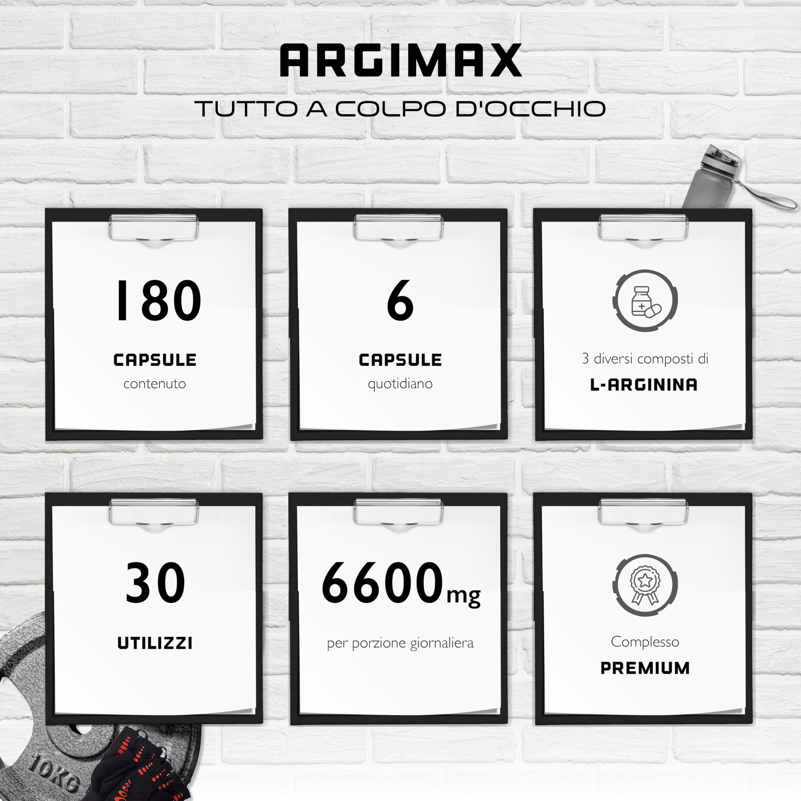 ARGIMAX - Complesso triplo di L-Arginina - 6600 mg per dose giornaliera - Premium: Complesso di AAKG, L-Arginina HCL e Arginina Nitrato - 180 Capsule - Alto dosaggio - Vegan