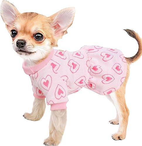 Sebaoyu Vestido de invierno para perro, lindo suéter de forro polar cálido para perros pequeños y niñas, vestidos de cachorro a cuadros rosados,