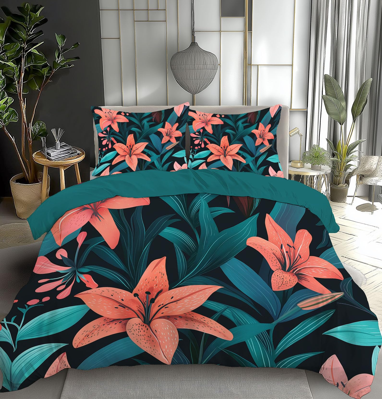 Parure de lit lys tropical 140x200 cm pour une chambre adulte ambiance jungle urbaine