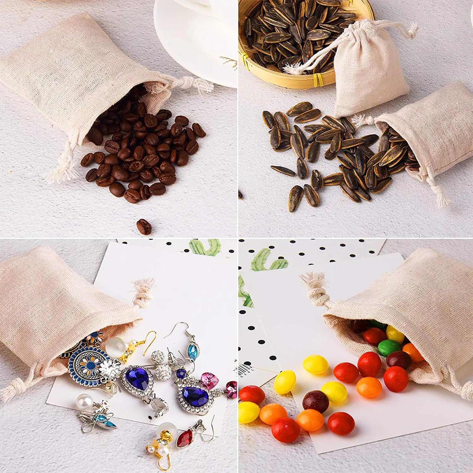 Lot de 50 sacs en coton avec cordon de serrage - Sacs en jute à remplir - Petits sacs en tissu à peindre - Sacs cadeaux réutilisables - Pour bijoux, mariage (9 x 12 cm)