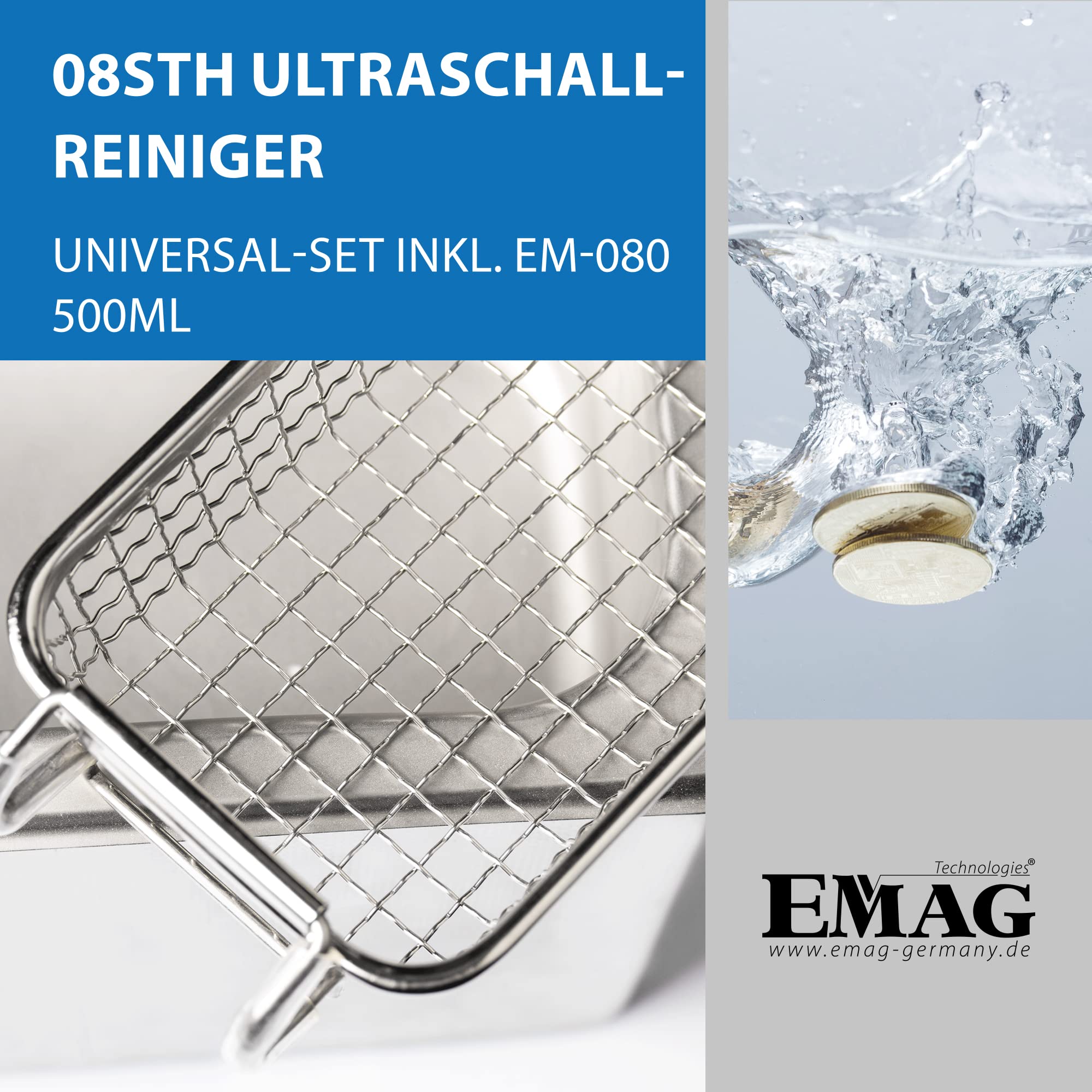 EMAG Ultraschallreiniger Emmi 08STH Universal-Set I Brillenreinigungsgerät auch Schmuck & Uhren I Ultraschallreinigungsgerät aus Deutschland I 600ml