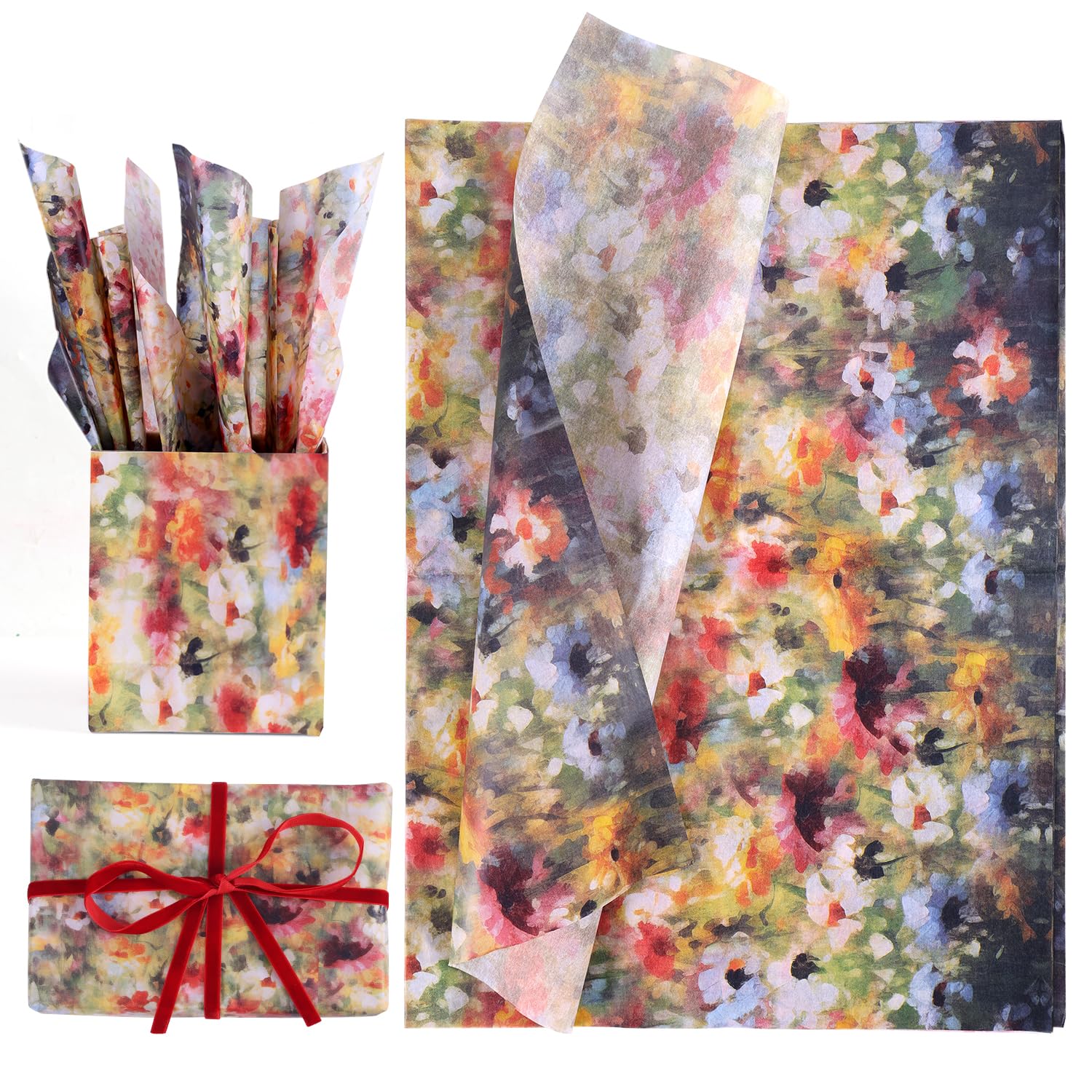 Tinoaly 30 Sheet Flower Wrapping Tissue Paper, 19.69x13.78in, Colourful, Ideal for Gift Wrapping, Crafts & Occasional Celebrations