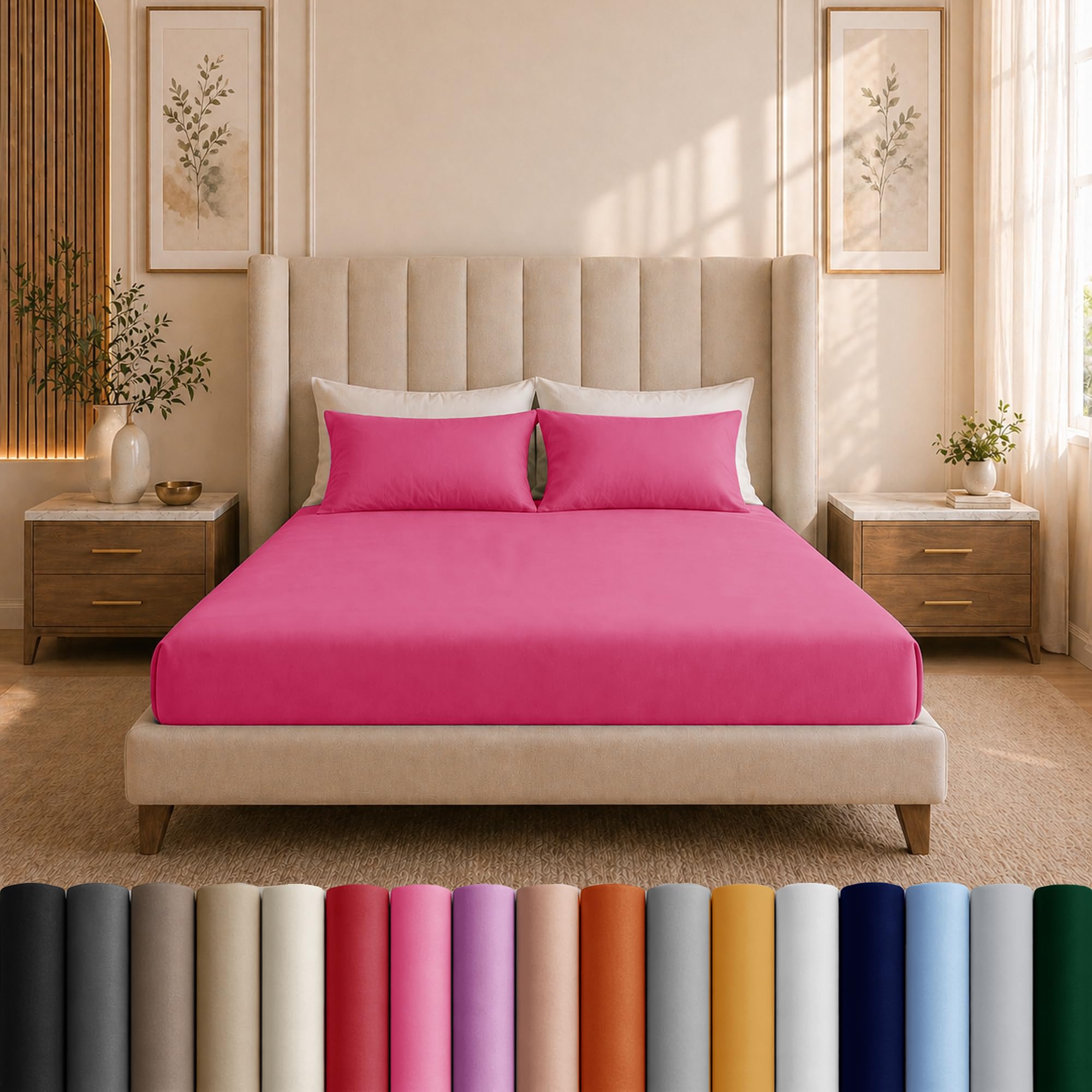 Moonlight Bedding Pink Single Fitted Sheet - 25Cm Deep Pockets Elastic Fitted Bed Sheets - Brushed Microfiber Fade Resistant, Shrinkage & Wrinkle Free Easy Care Fitted Single Bed Sheets (91 X 190 Cm)