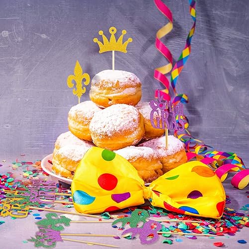 Miniatura 5 de 48 piezas con purpurina Mardi Gras para cupcakes para mascarada, decoración de fiesta de cumpleaños