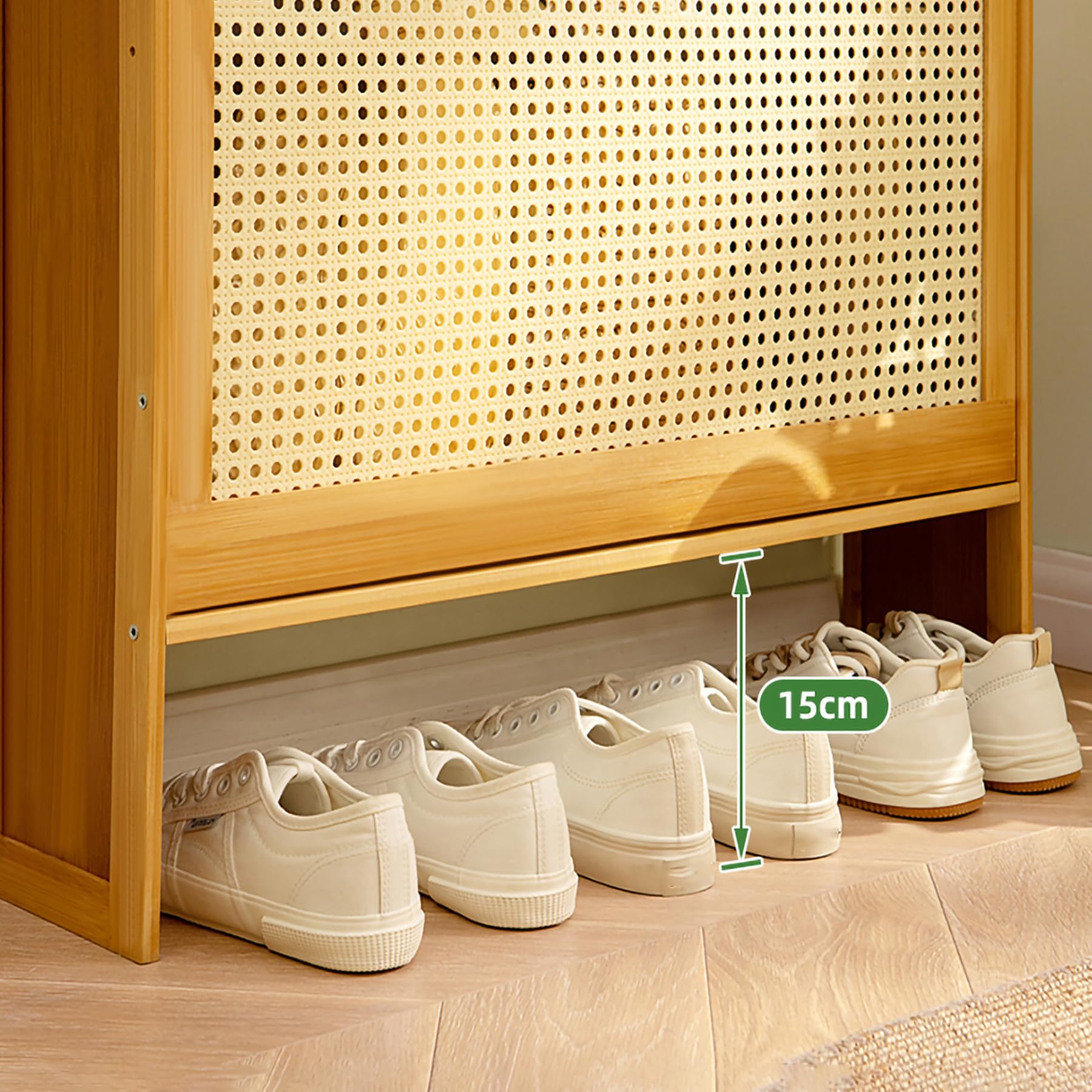 Armario para Zapatos De Bambú Fino con Puertas Abatibles Armario Independiente para Calzado 17cm Estrecho Y Delgado Independiente Almacenamiento Oculto para Entrada,Natural,70×17×87cm