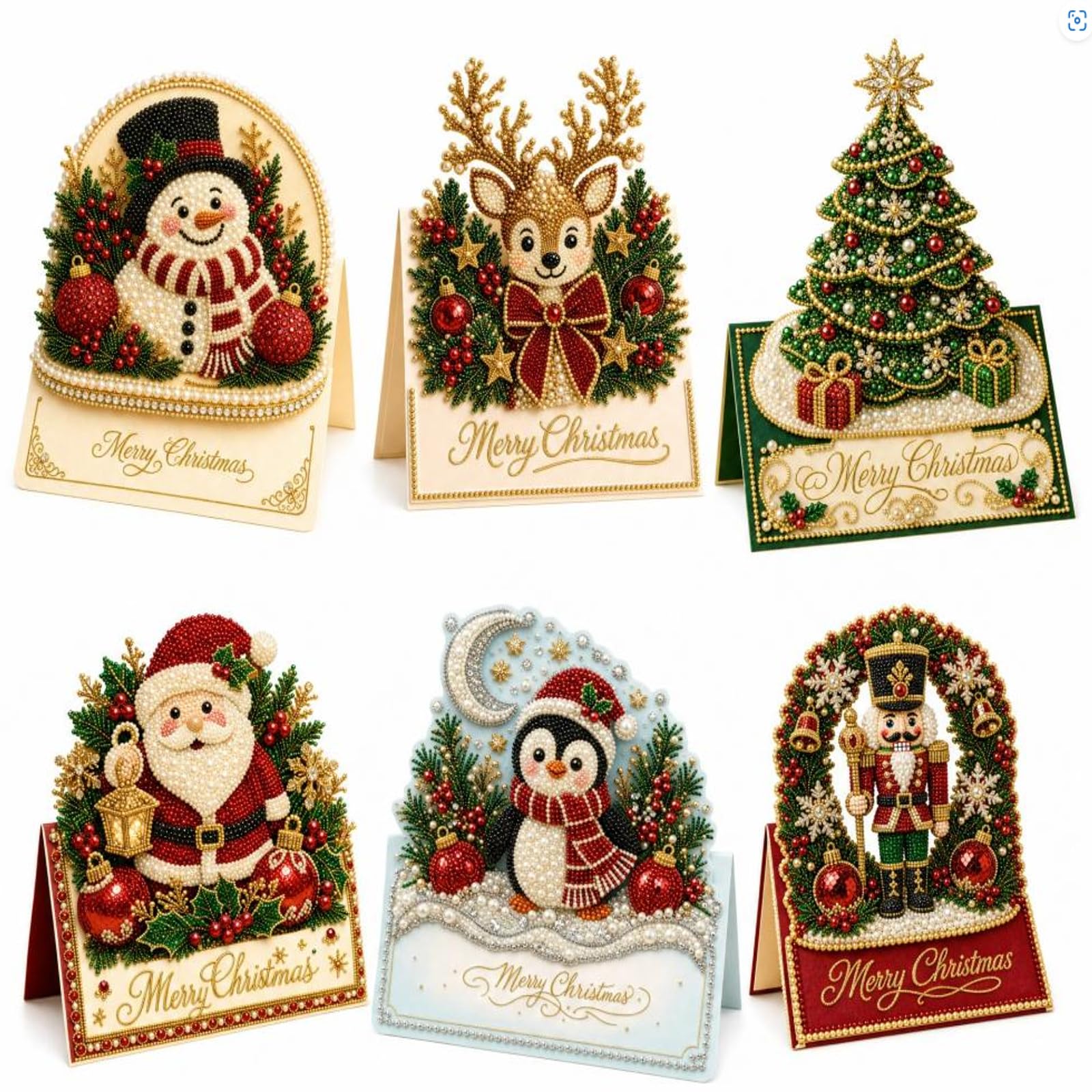 6PCS DIY Christmas Pearl Diamond Art Painting Greeting Cards with Envelope