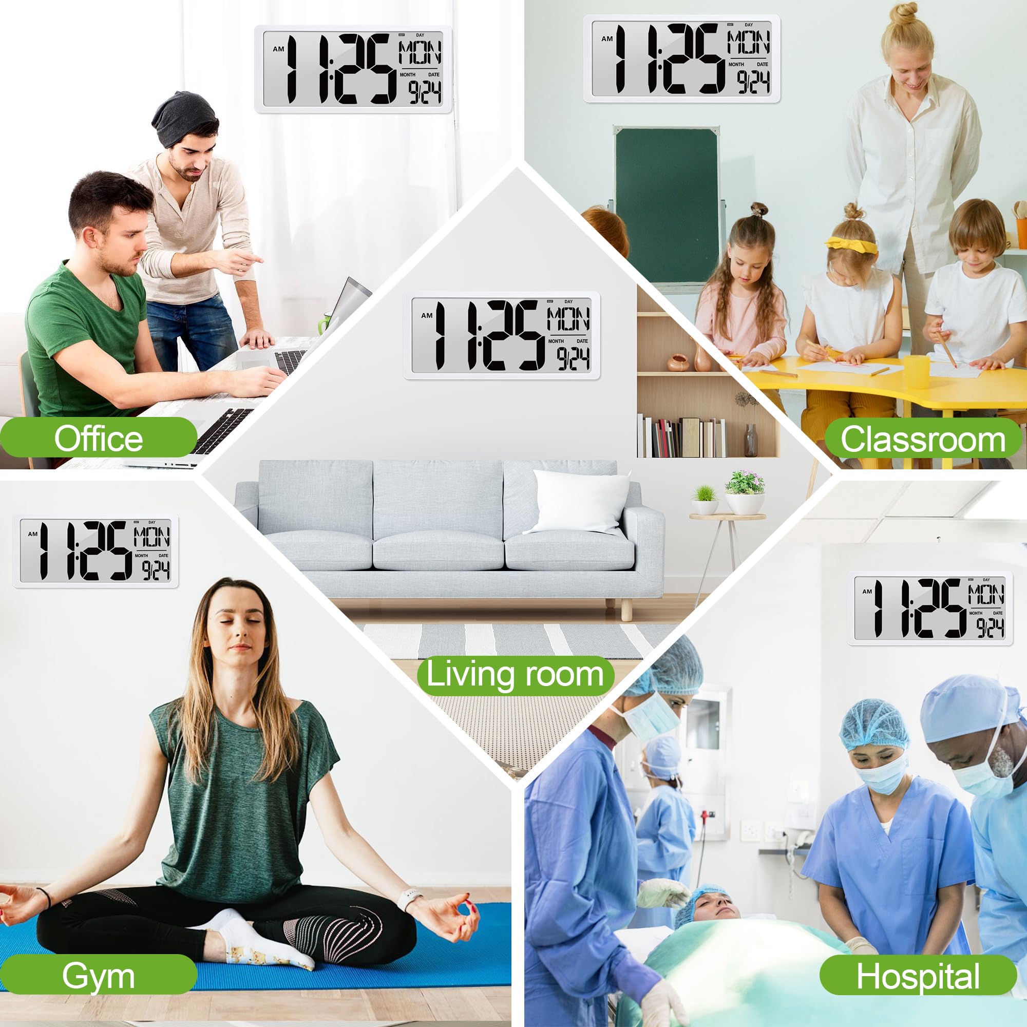 Extra große digitale Wanduhr, batteriebetrieben, mit Uhrzeit/Kalender/Temperatur, Jumbo-LCD-Display, Countup-Down-Timer, Wecker für Zuhause, Büro, Schlafzimmer (Batterien im Lieferumfang