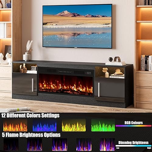 Miniatura 6 de VITESSE Chimenea con soporte para TV, chimenea eléctrica de 36 pulgadas, televisores de hasta 80 pulgadas, centro de entretenimiento con luz LED, 70