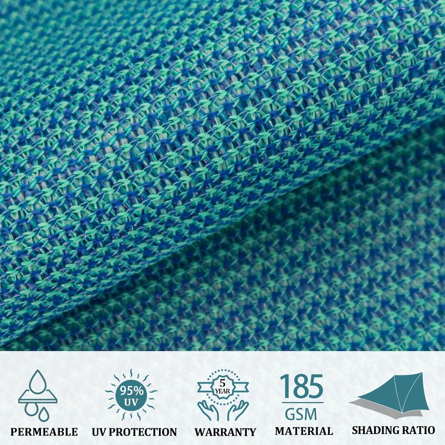 Shade&Beyond Sun Shade Sail 10'X25' Turquoise Mixed UV Blocking Outdoor Cloth for Deck, Backyard (Customized Available)