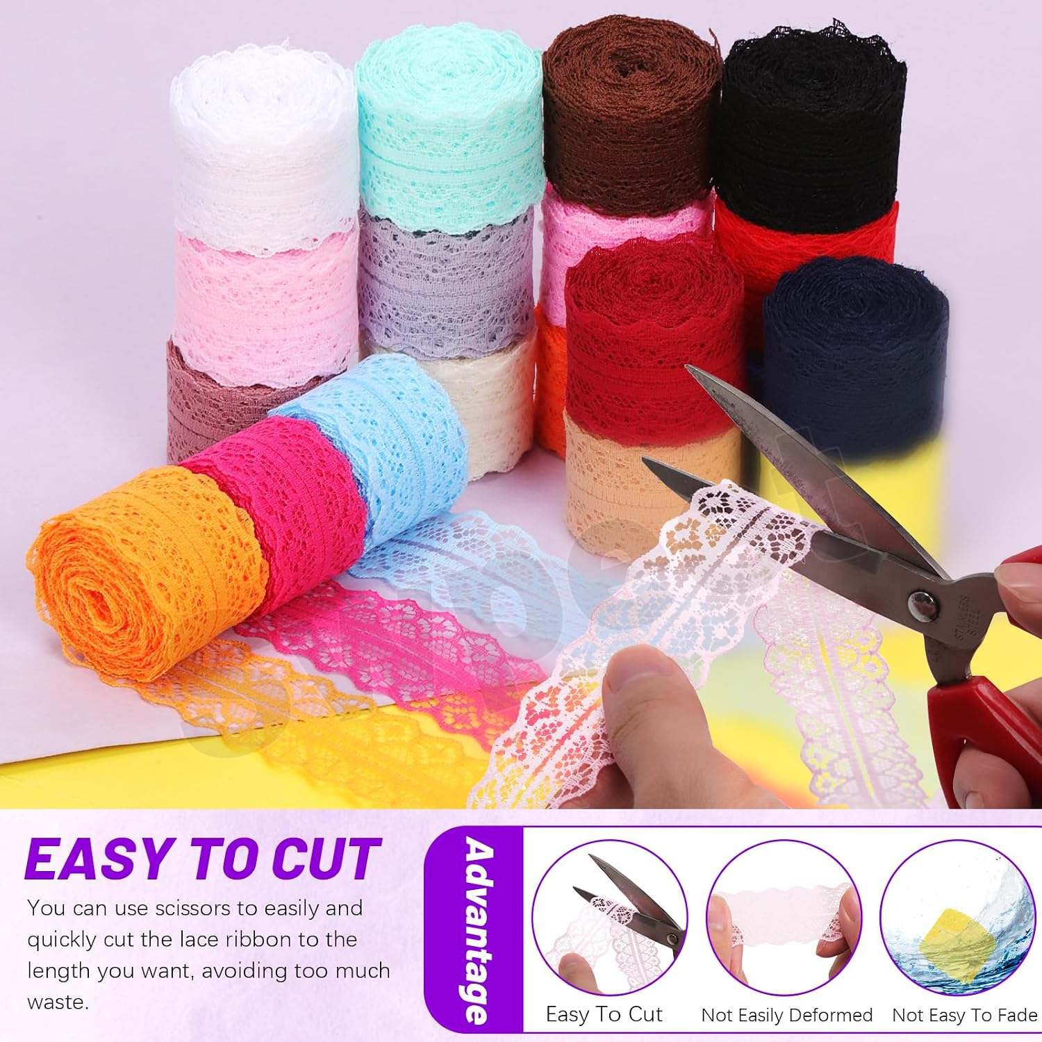 Swpeet 20 Rolls in Total 200 Yards 3cm×10 Yards Colorful Lace Ribbon Floral Pattern Fabric Bilateral Lace Ribbon, Vintage Lacing Trim Ribbons, Crafting Lacing for Decorating, Gift Wrapping, Wedding