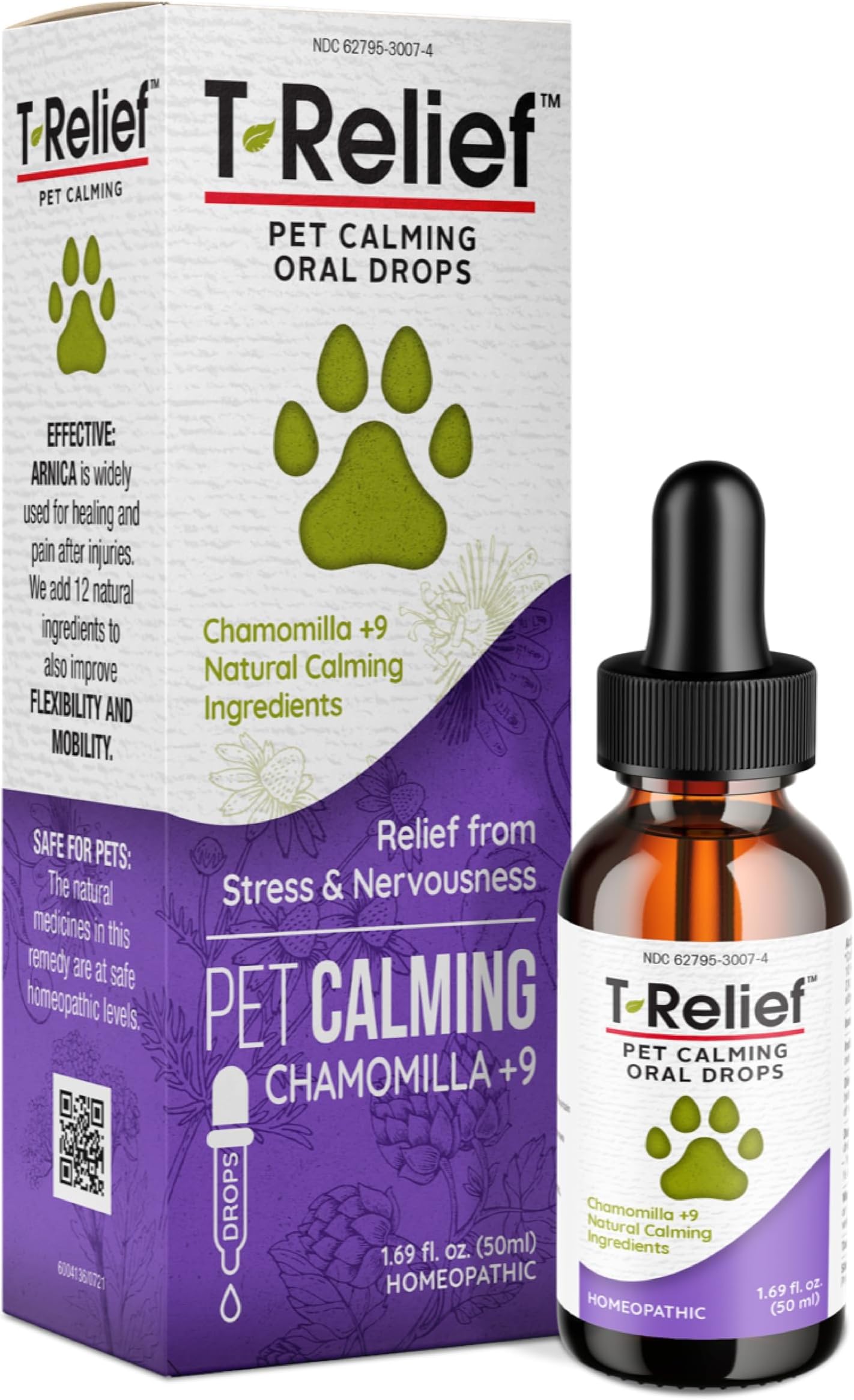 MediNatura T-Relief Pet Calming Drops Natural Comfort Remedy & Nervousness Relief with Chamomile + 9 Homeopathic Stress Relieving Active Ingredients - Relaxing Herbal Blend for Dog & Cat - 1.69 oz