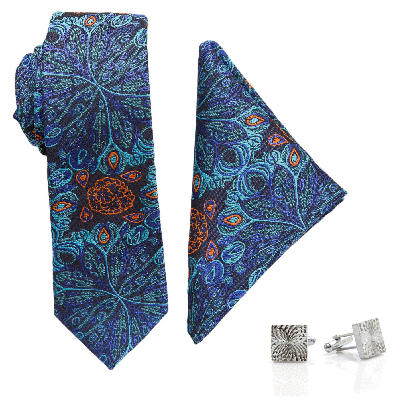 vibhavari Blue Tie, Pocket Square & Cuff links Set for Men-picture-21