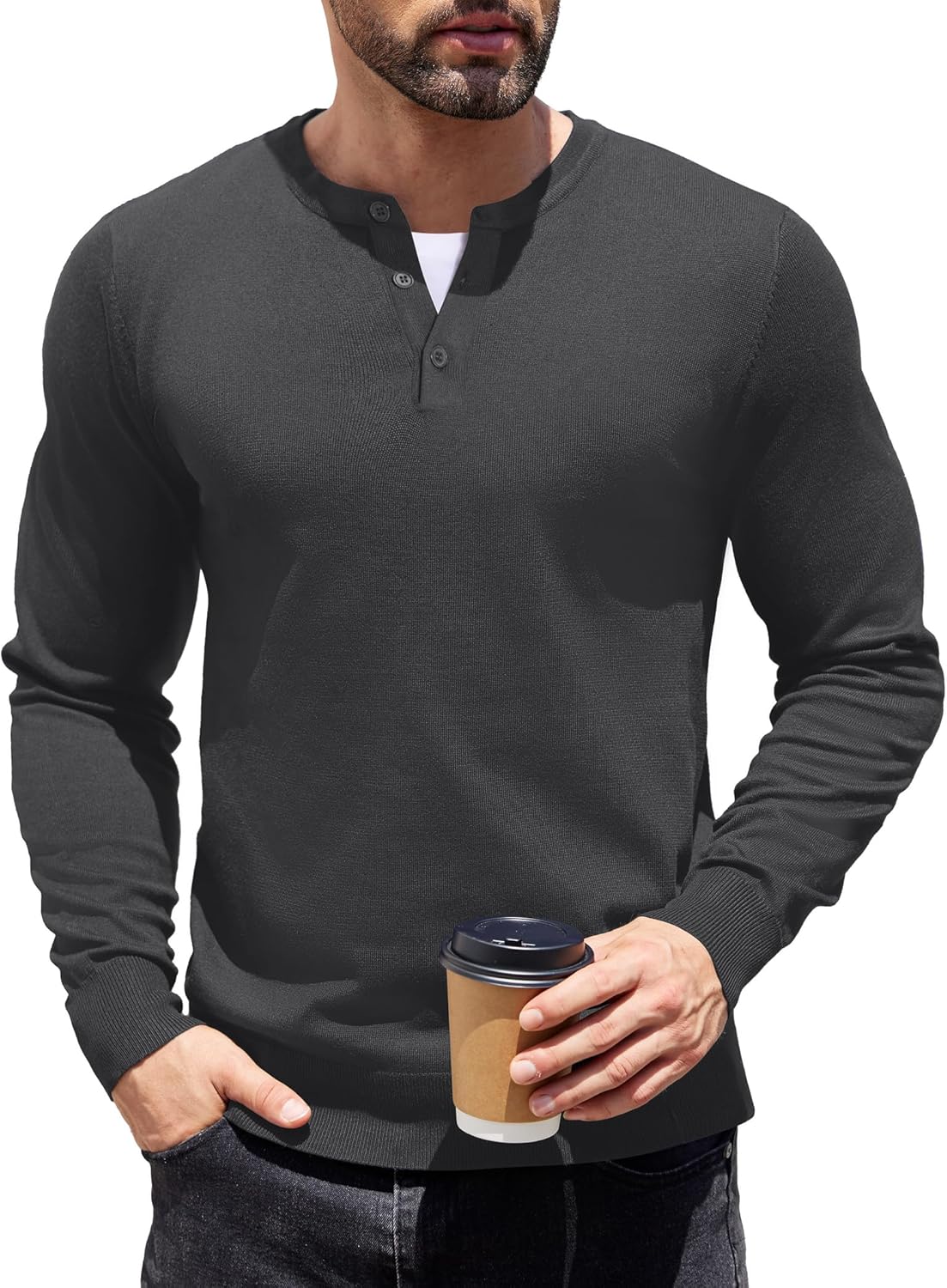 メ*ァ様 BUTCHER PRODUCTS MOCHA HENLY NECK 4 COOFANDY Men's Knit Henley Shirts Dress Long Sleeve Sweater
