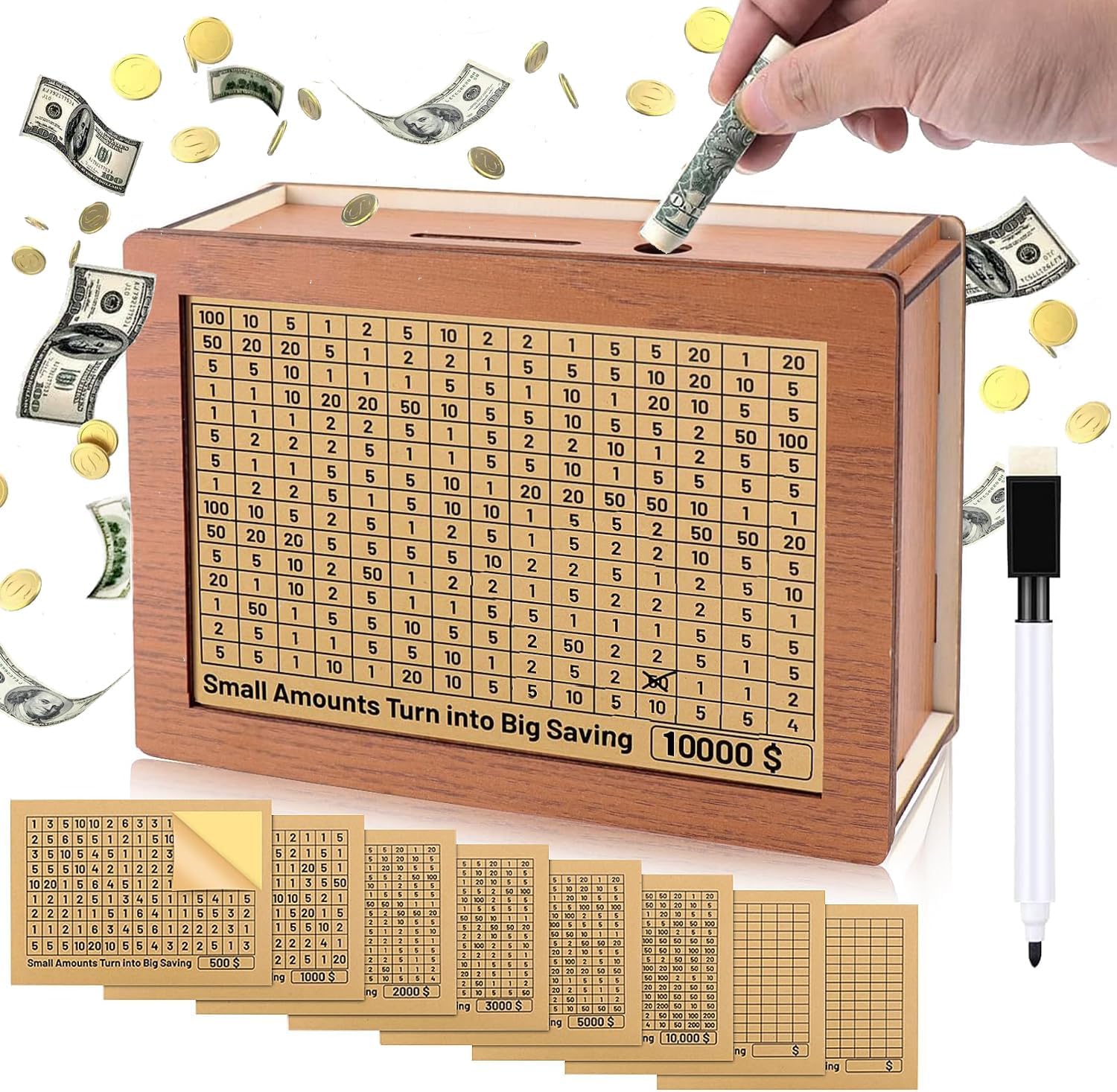 Cash Vault Wooden Savings Box,Money Box with Counter,Wooden Cash Saver Money Box,Cash Saver Box, Piggy Bank for Adults Kids,Wooden Money Box with Money Target,Best Gift for Boys,Girls