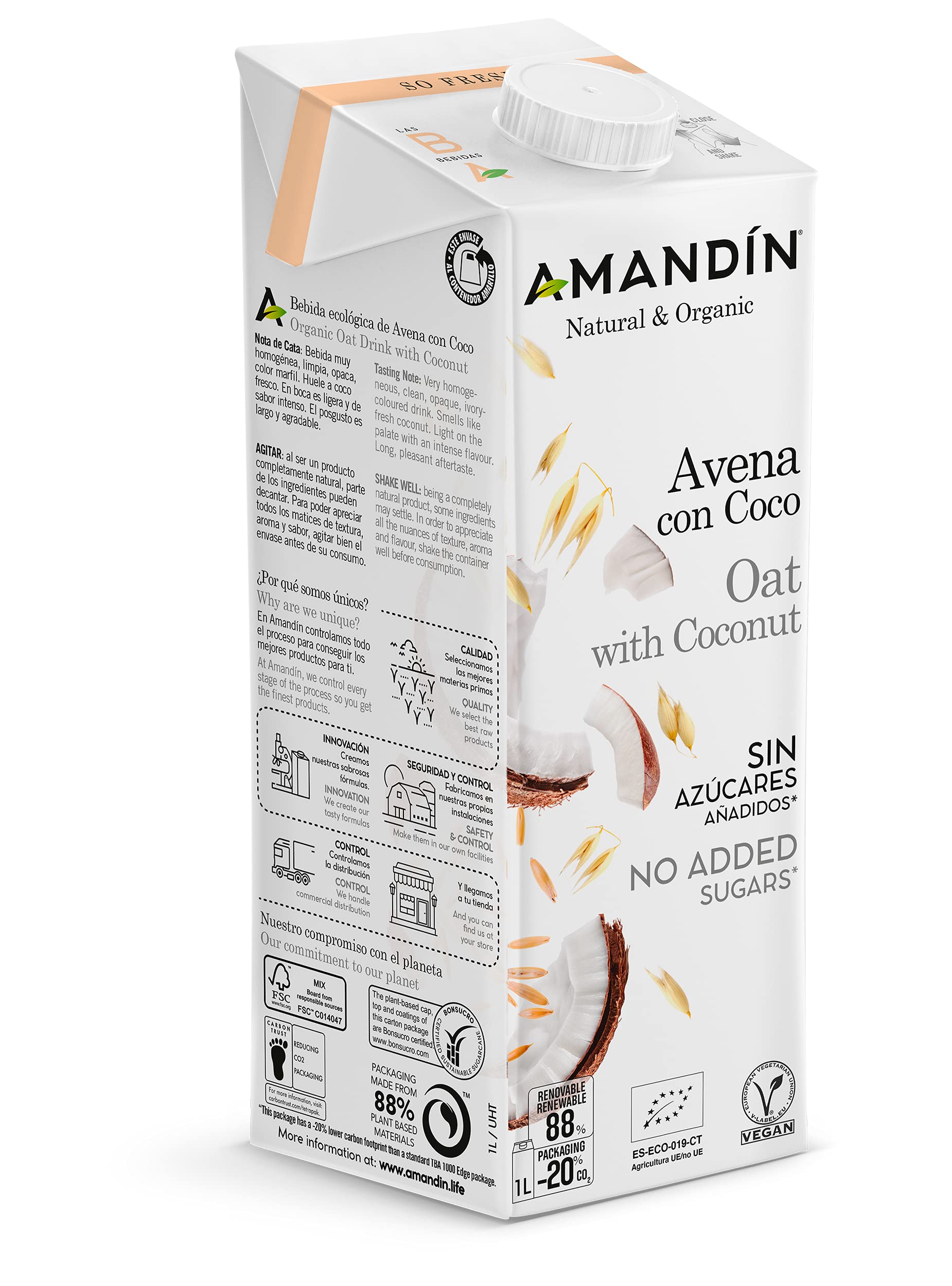 Boisson à l'avoine bio à la noix de coco sans sucre 6 unités de 1L (Coco - Avoine)